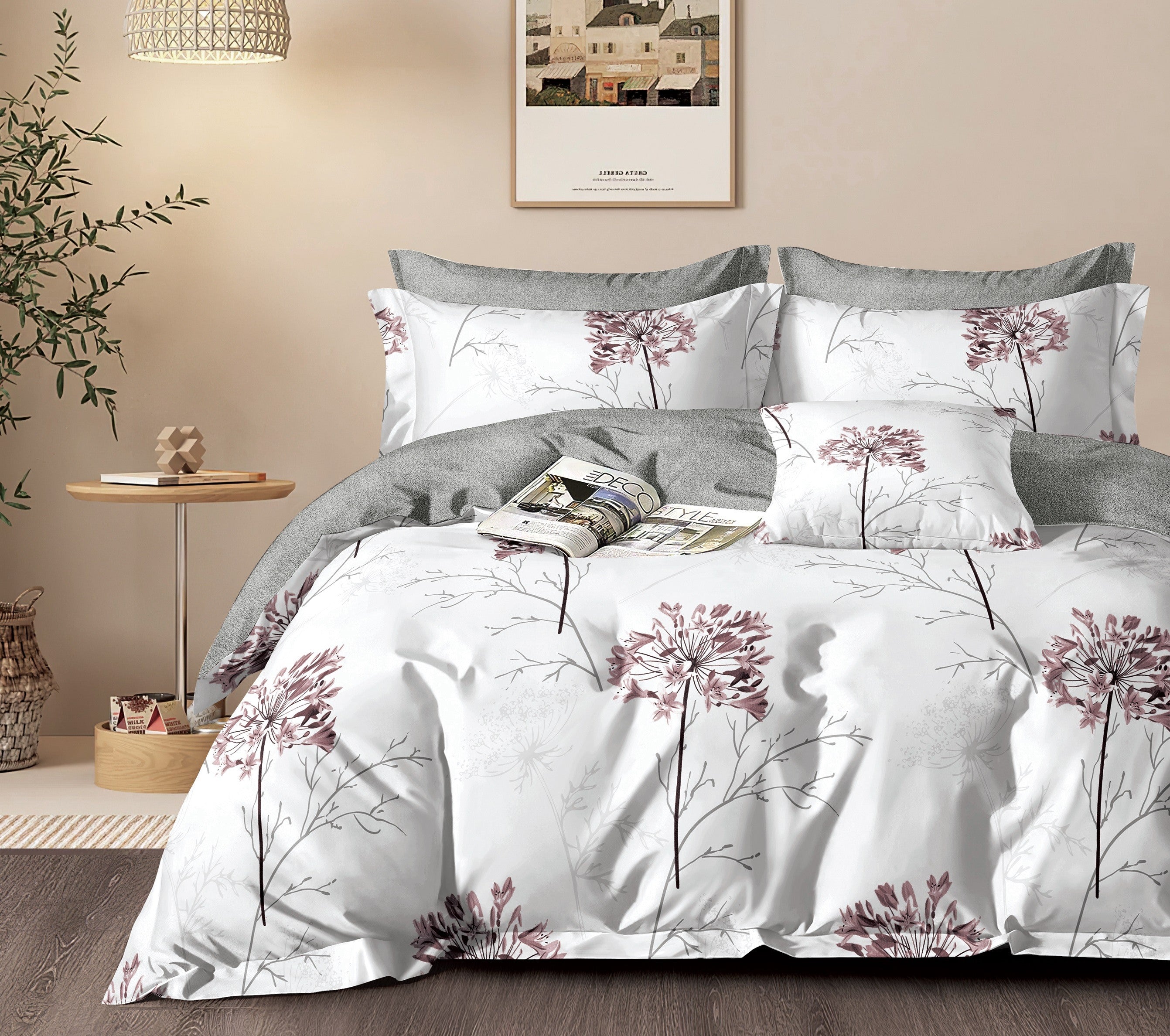 Parure de Couette "Imprimé Double Face" 240 x 220 cm + 2 Taies d'oreiller 65 x 65 cm