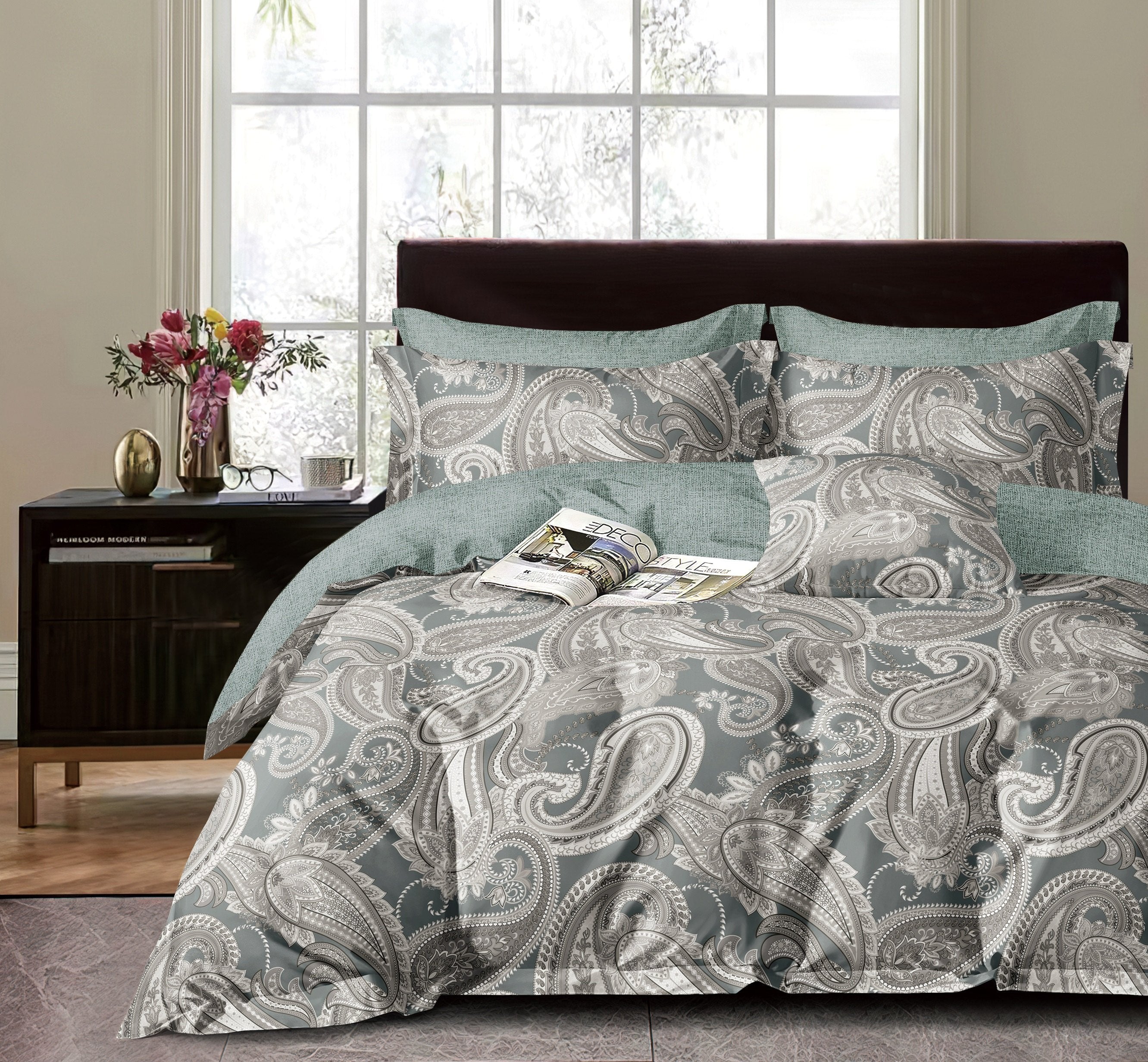 Parure de Couette "Imprimé Double Face" 240 x 220 cm + 2 Taies d'oreiller 65 x 65 cm