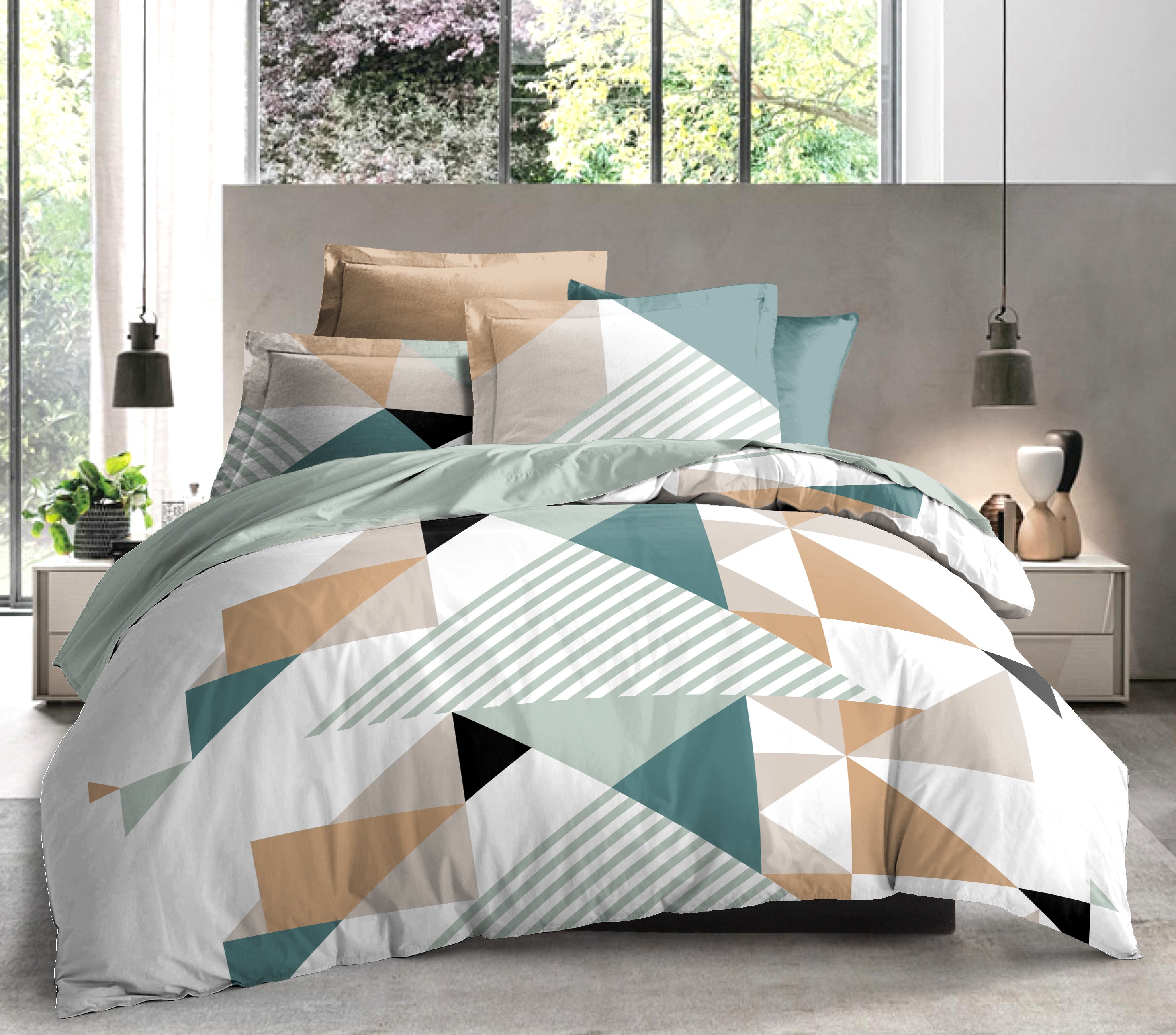 Parure de couette 3 pièces "Louna" 260 x 240 cm Geo Turquoise