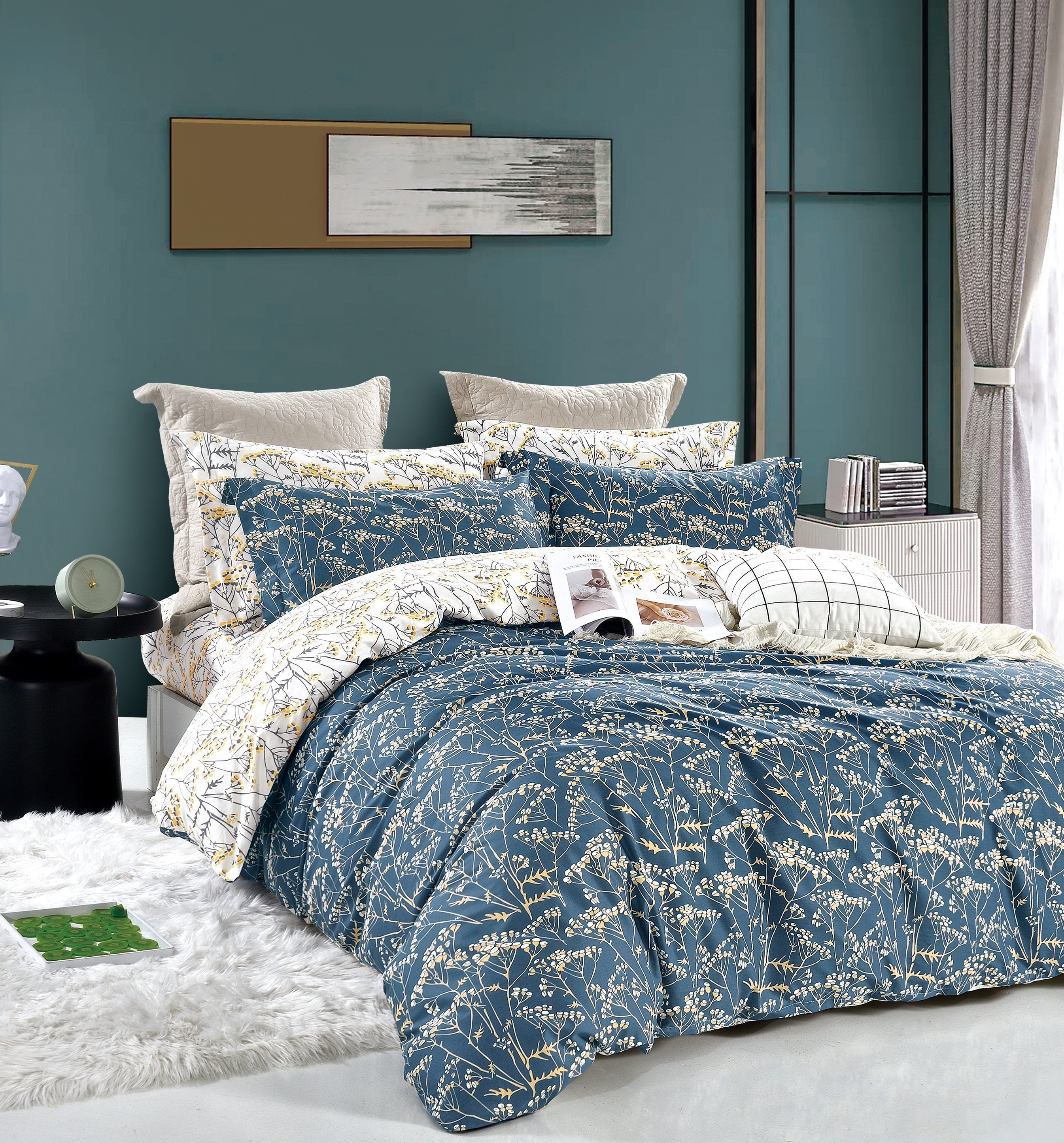 Parure de Couette "Imprimé Double Face" 240 x 220 cm + 2 Taies d'oreiller 65 x 65 cm