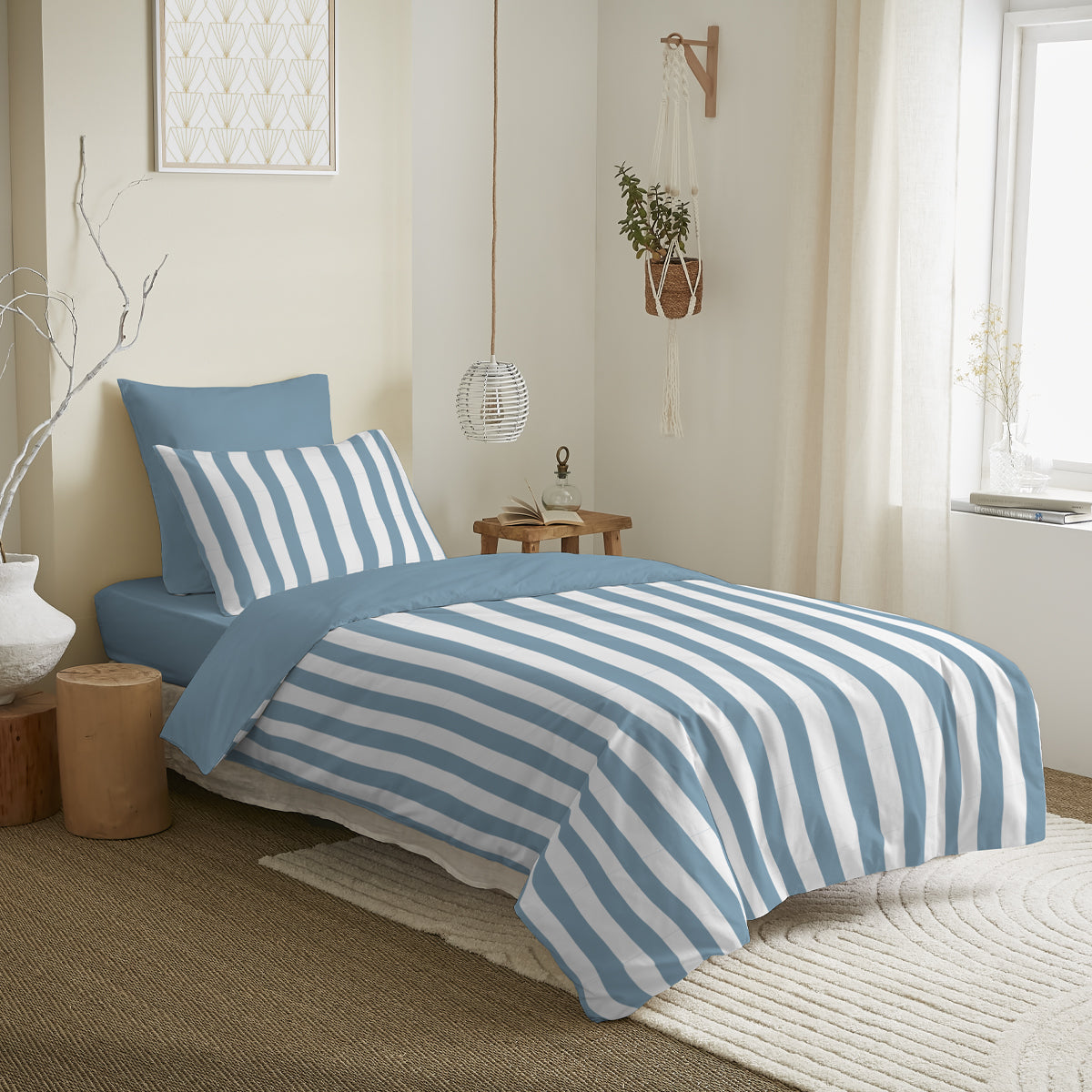 Pack Complet Housse de couette  Imprimé 140 x 200 cm - Drap housse 90 x 190 cm - 100% Coton 57 Fils