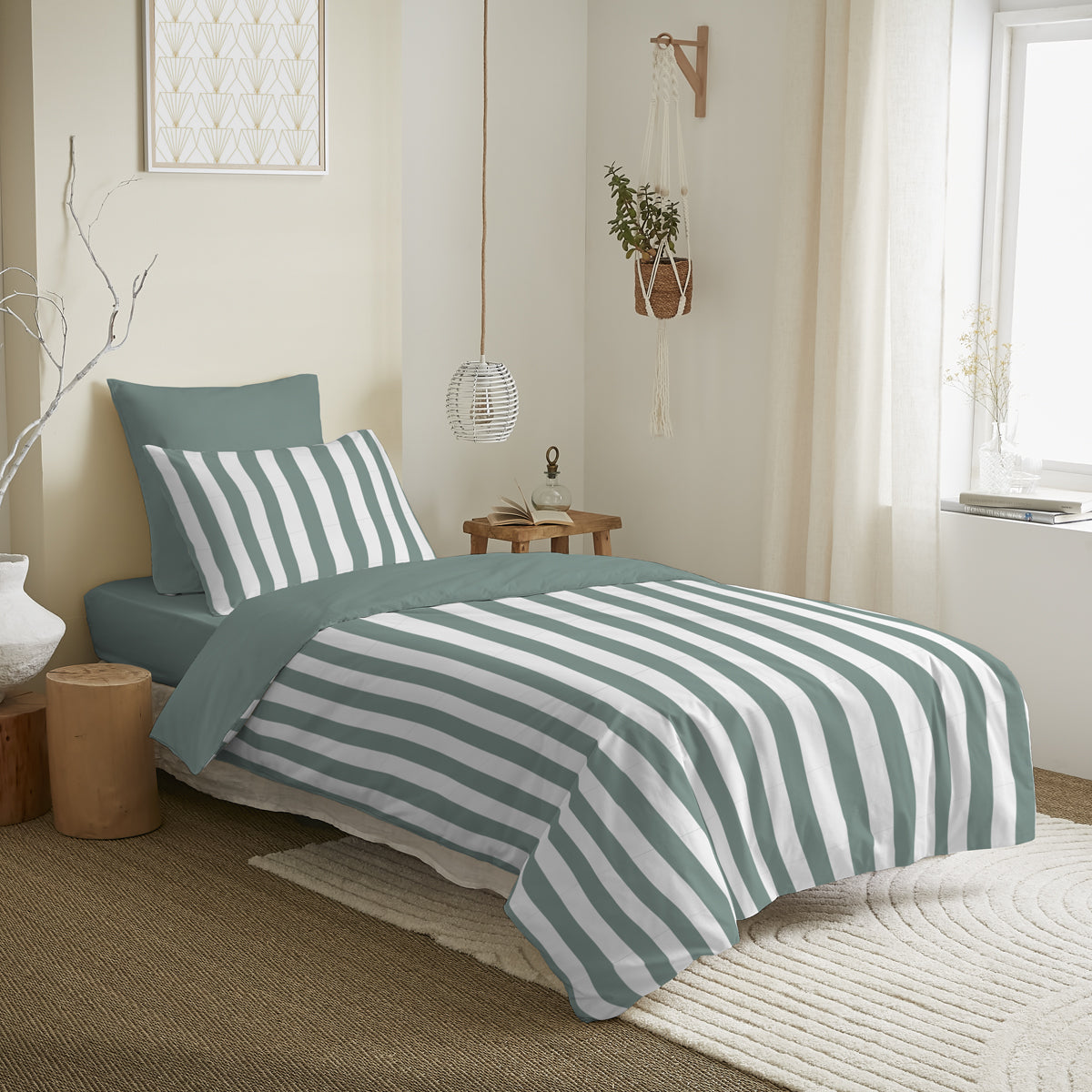 Pack Complet Housse de couette  Imprimé 140 x 200 cm - Drap housse 90 x 190 cm - 100% Coton 57 Fils