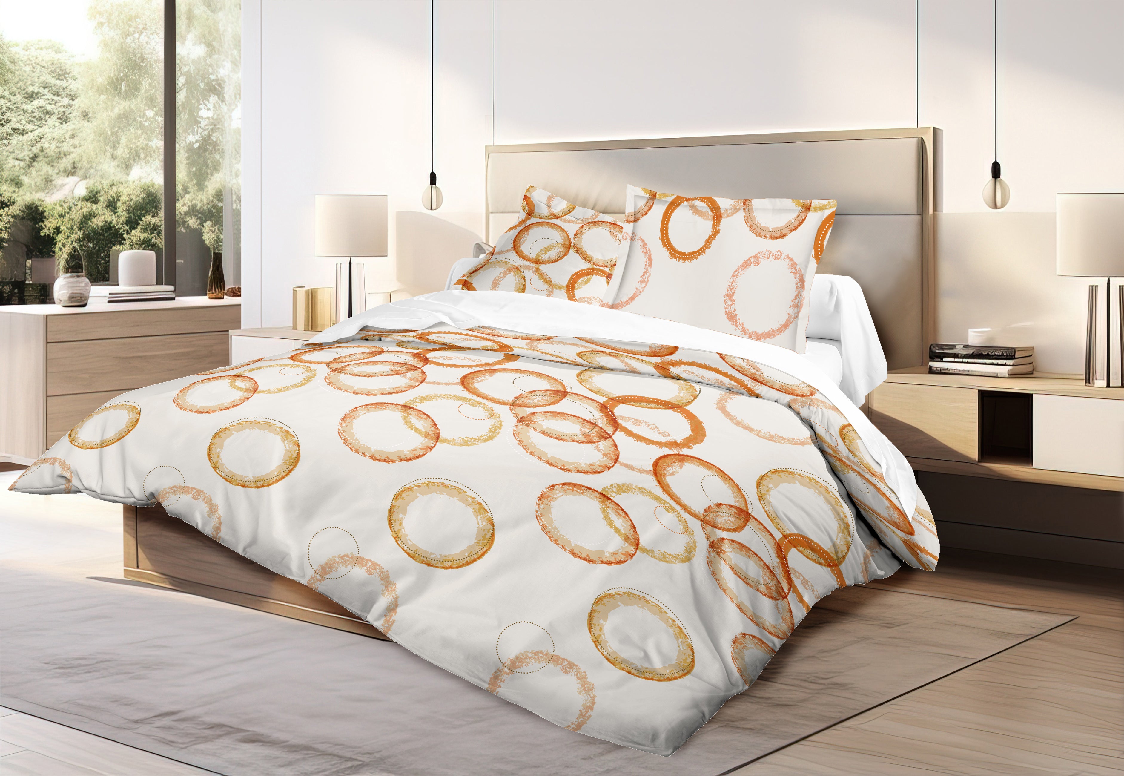 Parure de draps  4 pièces "Louna" drap housse 140 Circle Orange