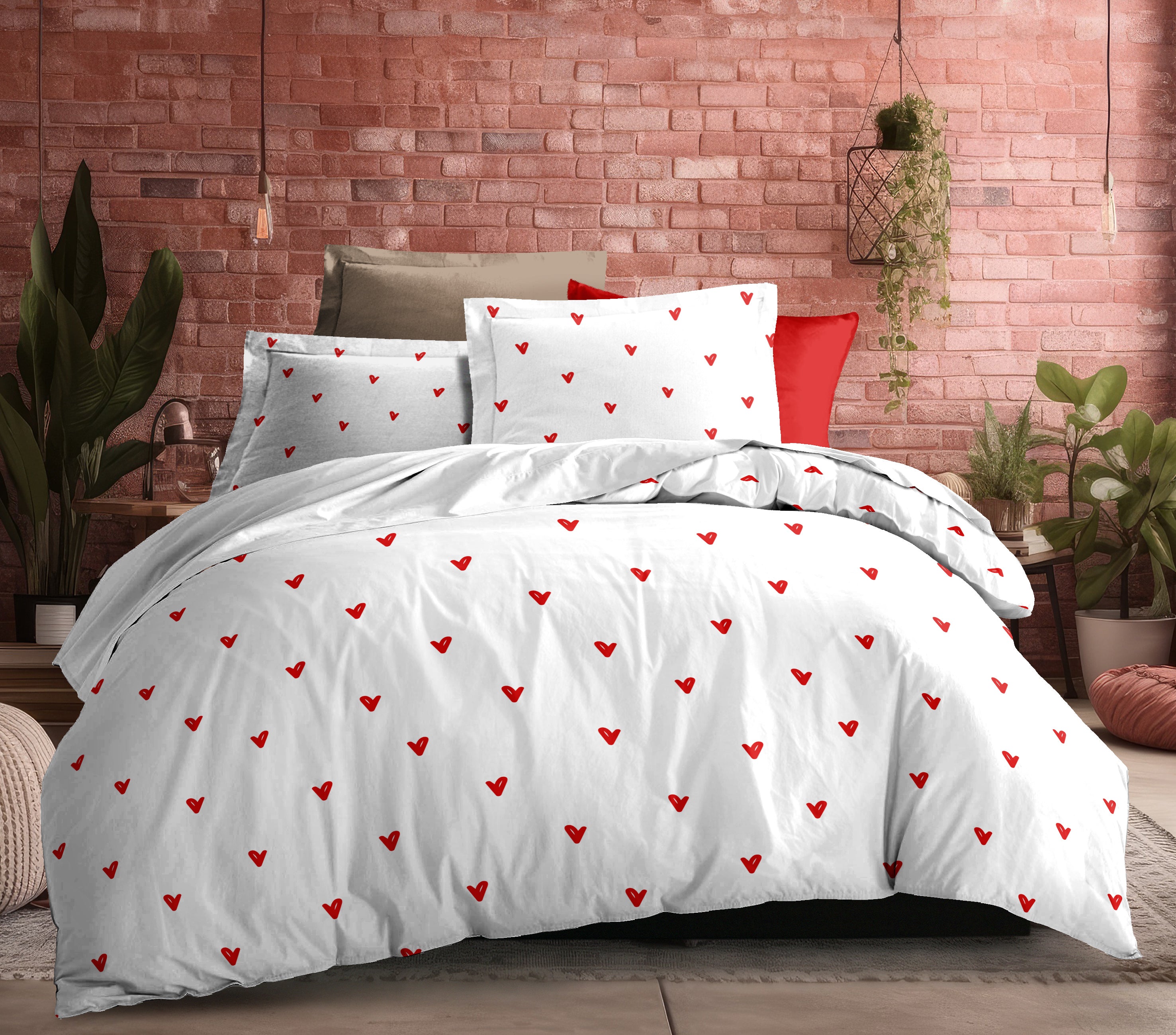 Parure de draps  4 pièces "Louna" drap housse 140  Love Rouge