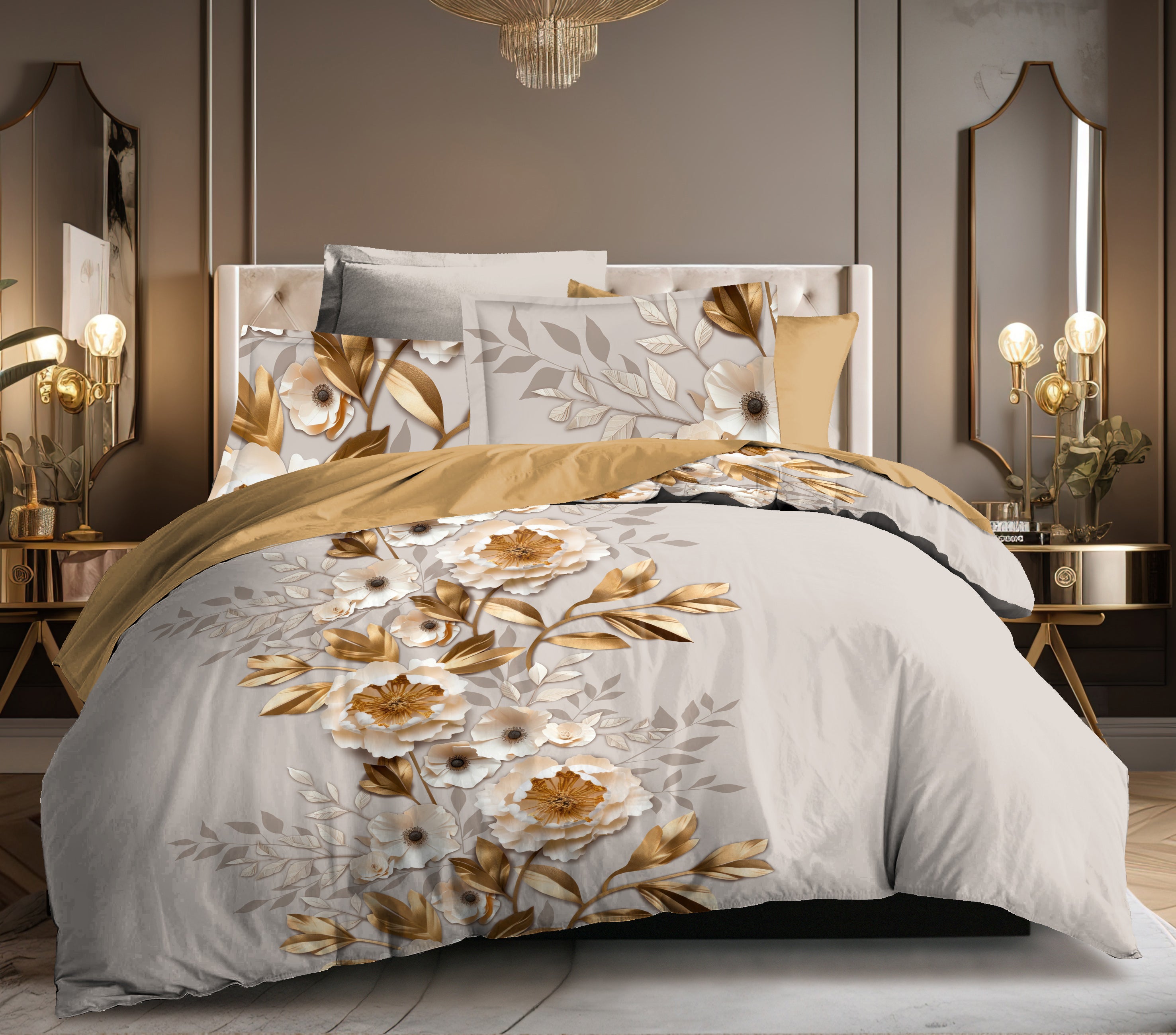 Parure de draps  4 pièces "Louna" drap housse 140 Or Igami
