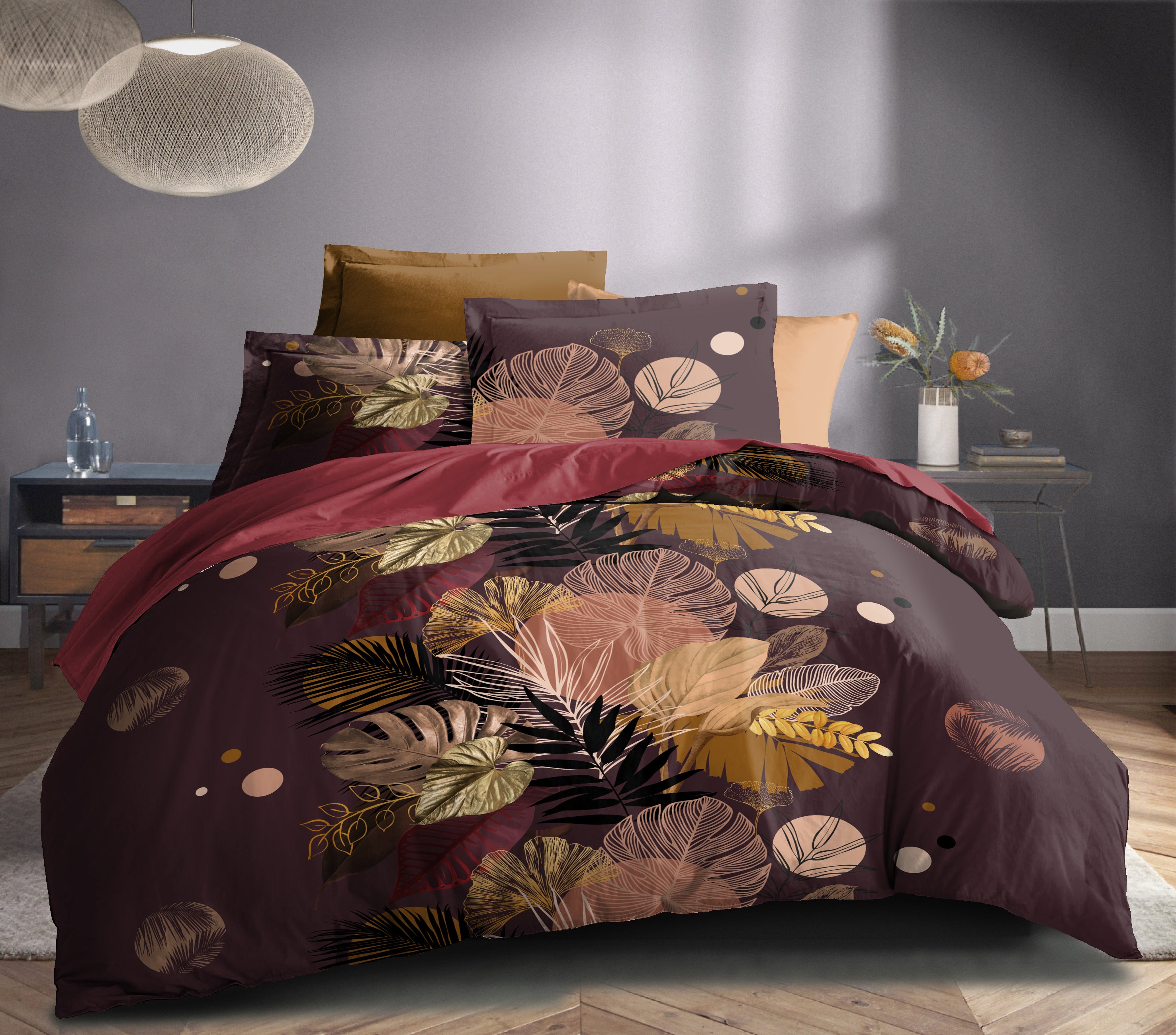 Parure de draps  4 pièces "Louna" drap housse 140 Palm Chic