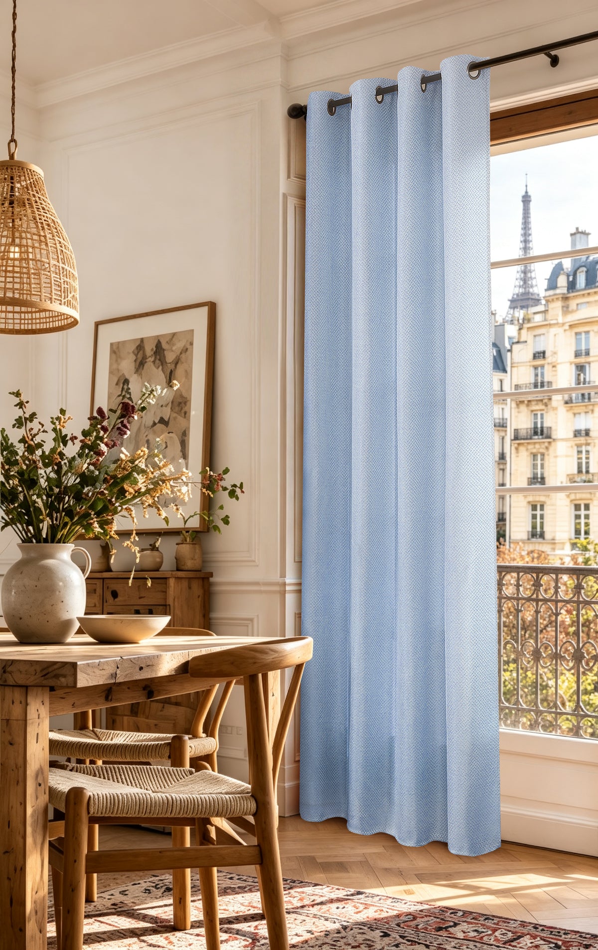 Rideau d'ameublement + 8 oeillets 140 x 240 cm Polyester fils teints jacquard "Victoria"Bleuet
