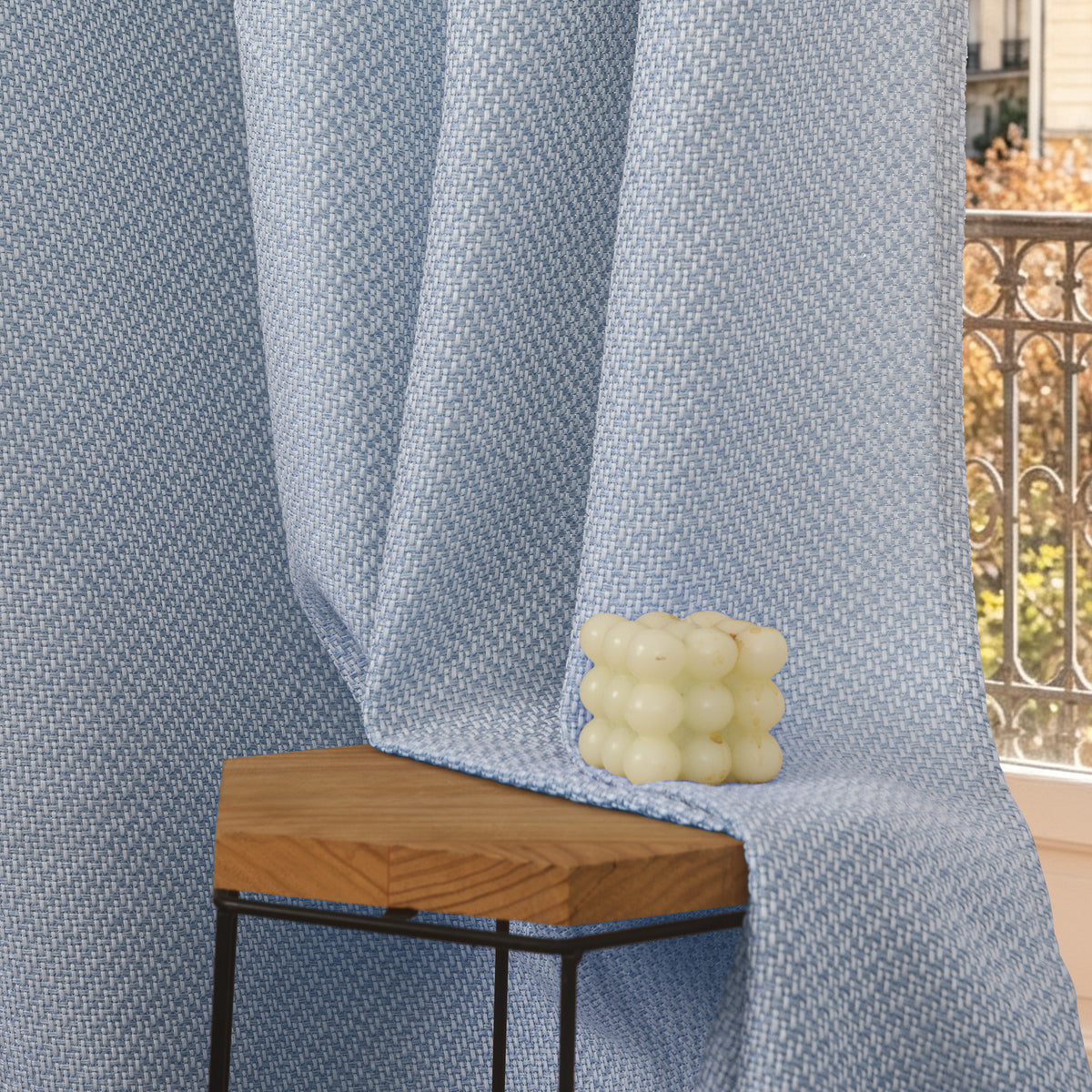 Rideau d'ameublement + 8 oeillets 140 x 240 cm Polyester fils teints jacquard "Victoria"Bleuet