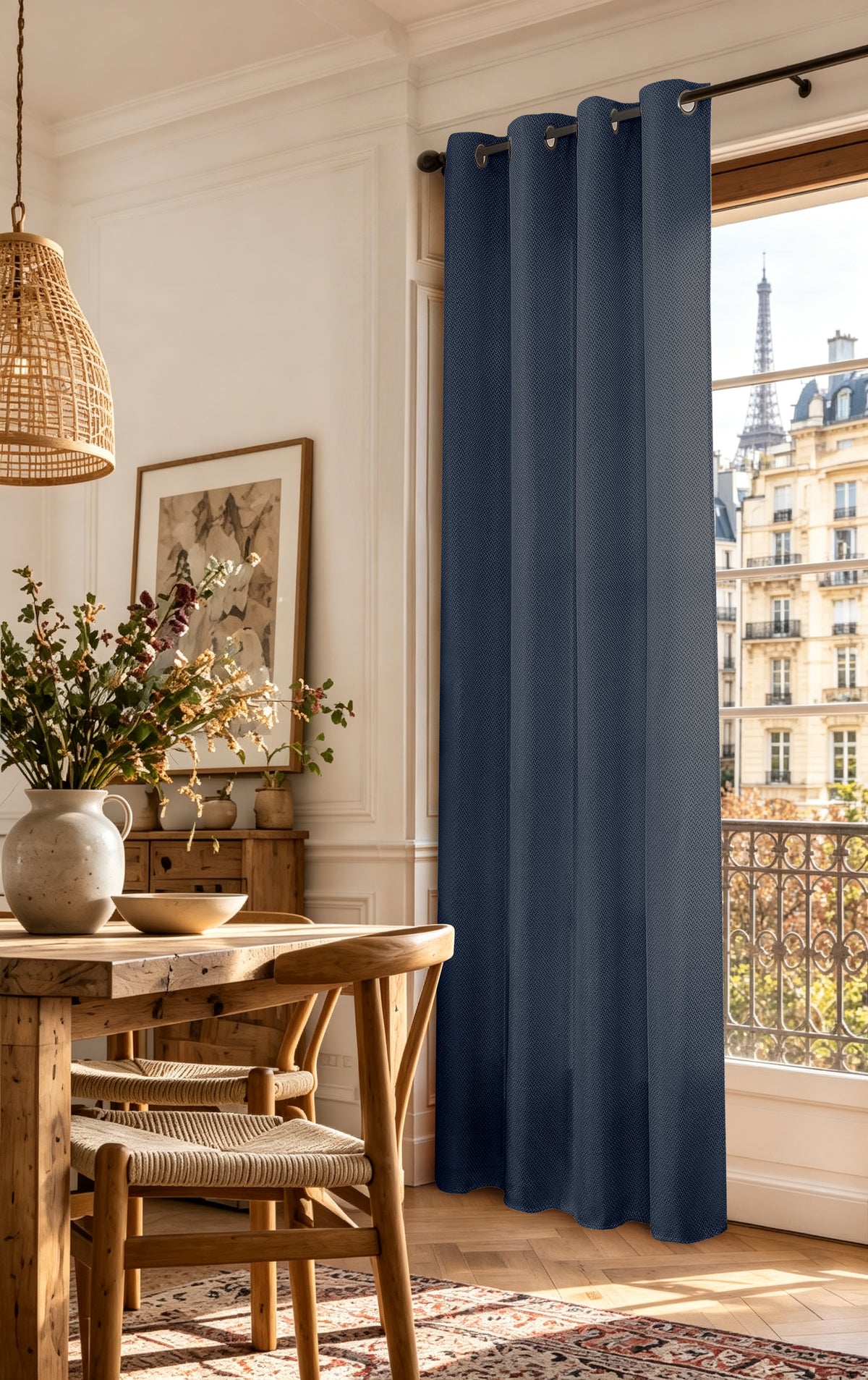 Rideau d'ameublement + 8 oeillets 140 x 240 cm Polyester fils teints jacquard "Victoria"Bleu Nuit