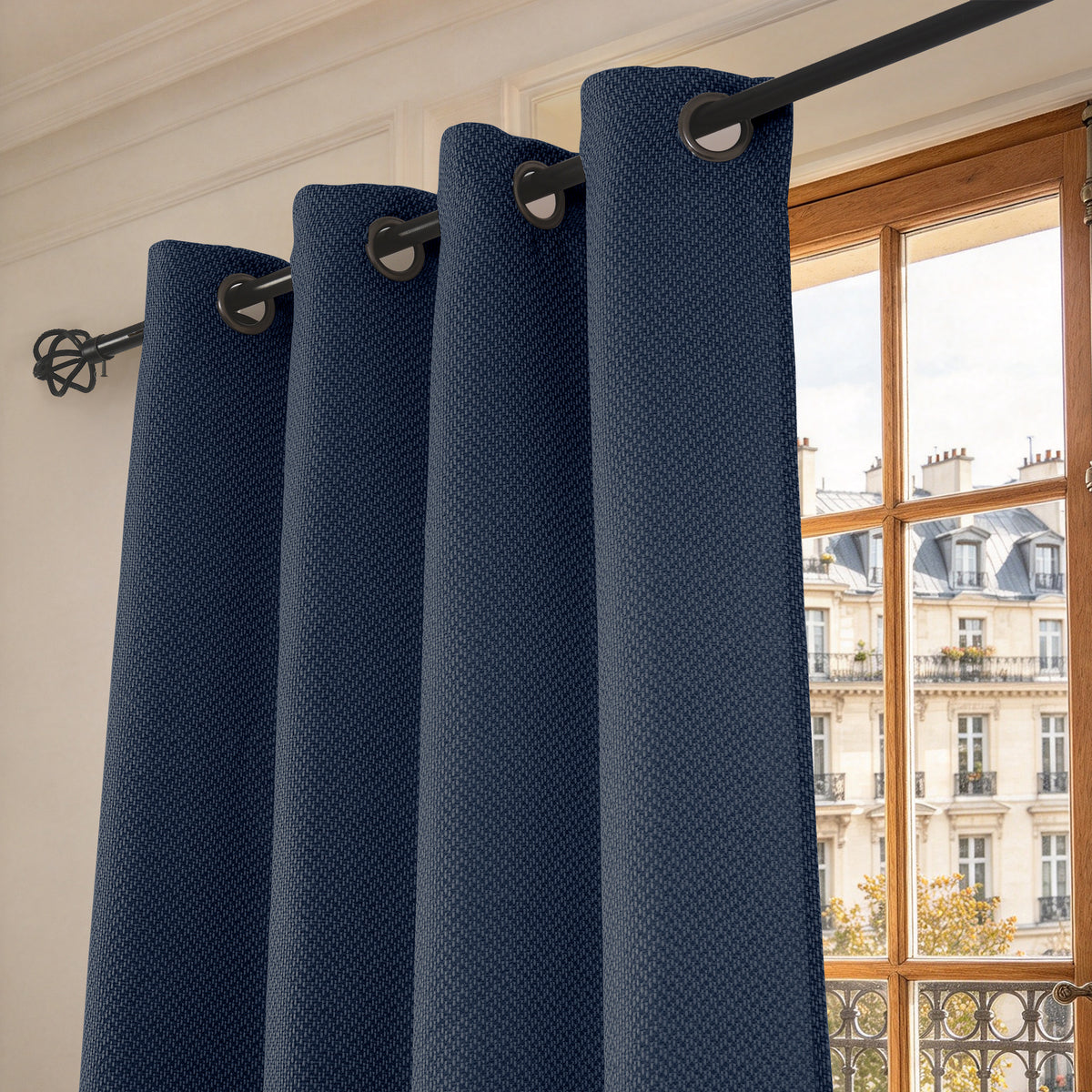 Rideau d'ameublement + 8 oeillets 140 x 240 cm Polyester fils teints jacquard "Victoria"Bleu Nuit