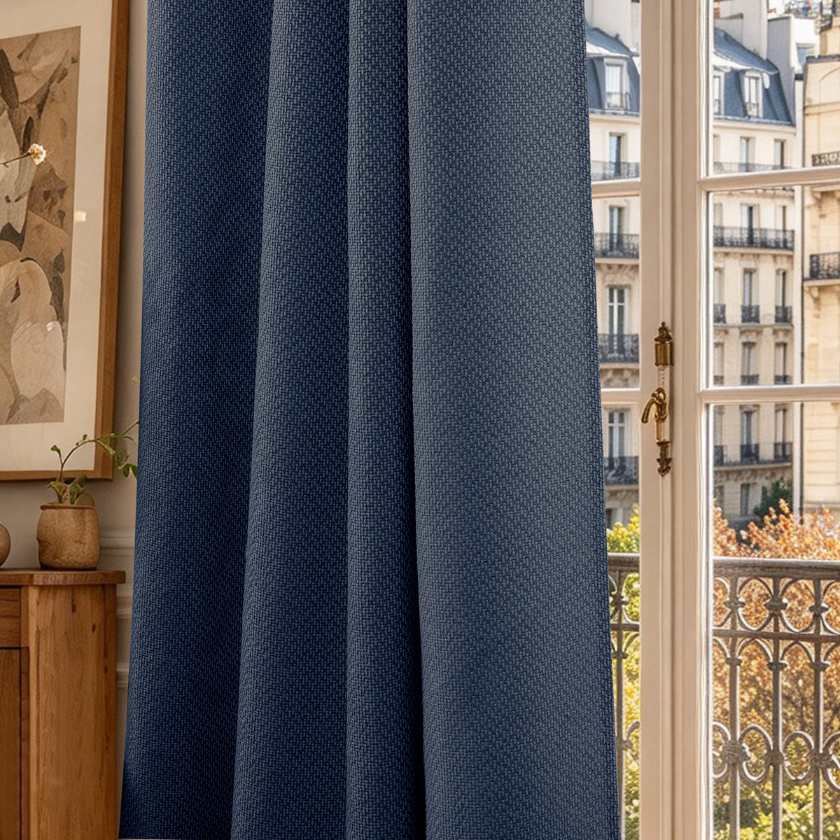 Rideau d'ameublement + 8 oeillets 140 x 240 cm Polyester fils teints jacquard "Victoria"Bleu Nuit