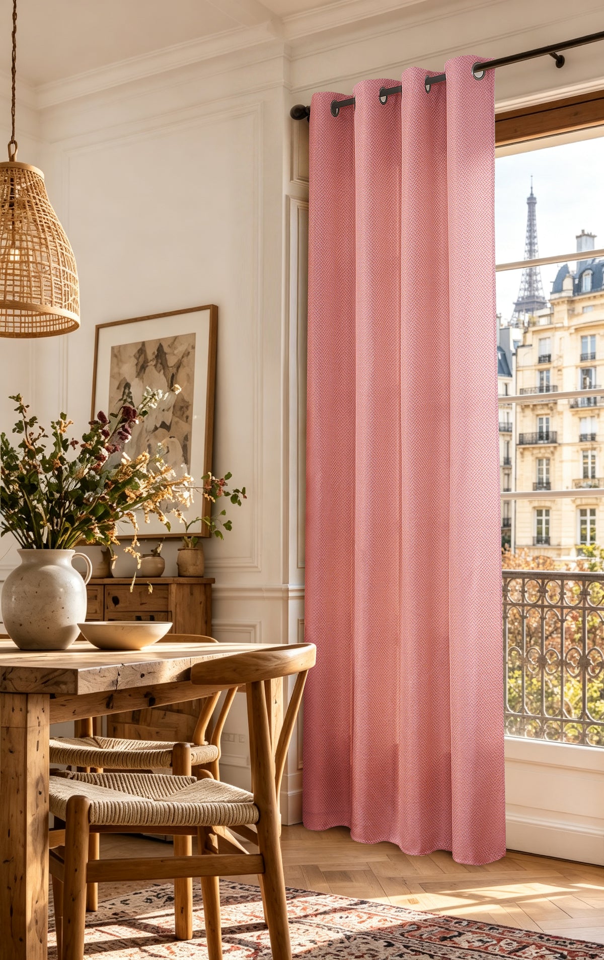 Rideau d'ameublement + 8 oeillets 140 x 240 cm Polyester fils teints jacquard "Victoria"Cerise