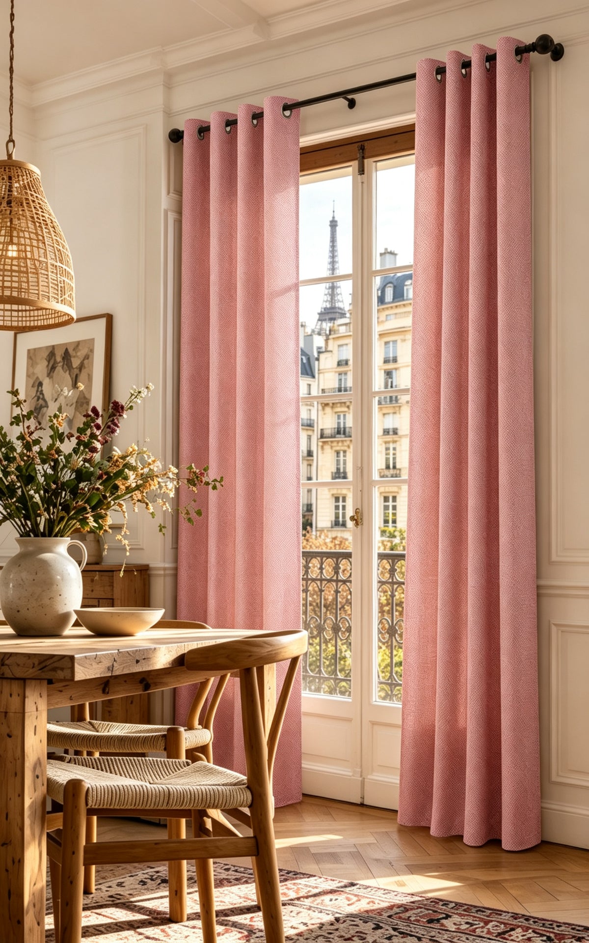 Rideau d'ameublement + 8 oeillets 140 x 240 cm Polyester fils teints jacquard "Victoria"Cerise