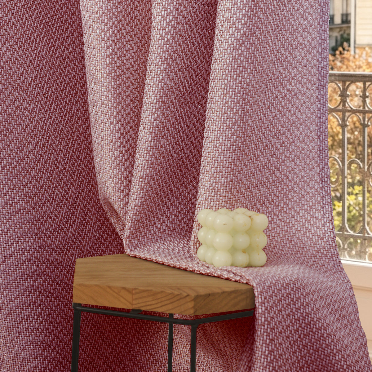 Rideau d'ameublement + 8 oeillets 140 x 240 cm Polyester fils teints jacquard "Victoria"Lie De Vin