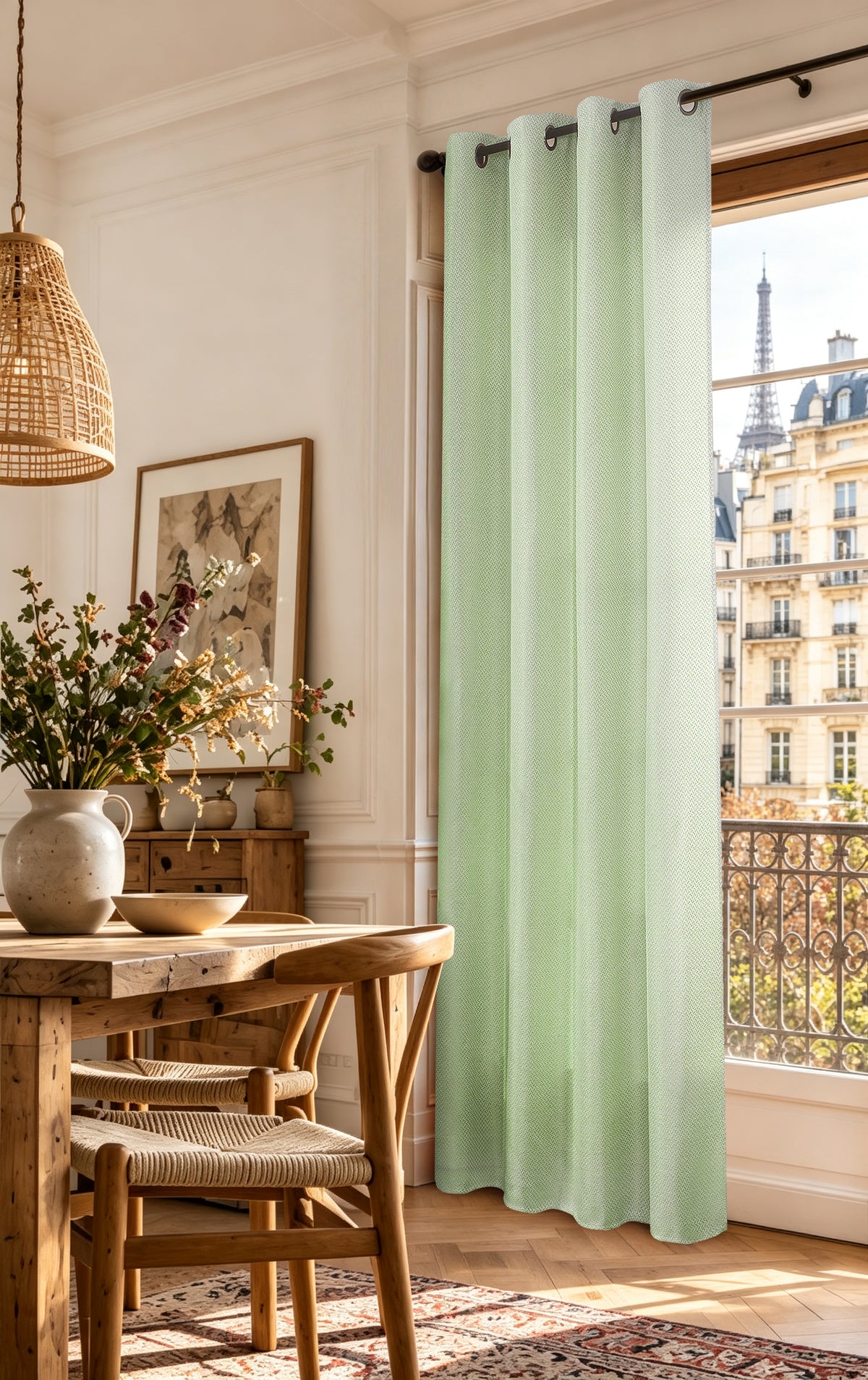 Rideau d'ameublement + 8 oeillets 140 x 240 cm Polyester fils teints jacquard "Victoria"Menthe