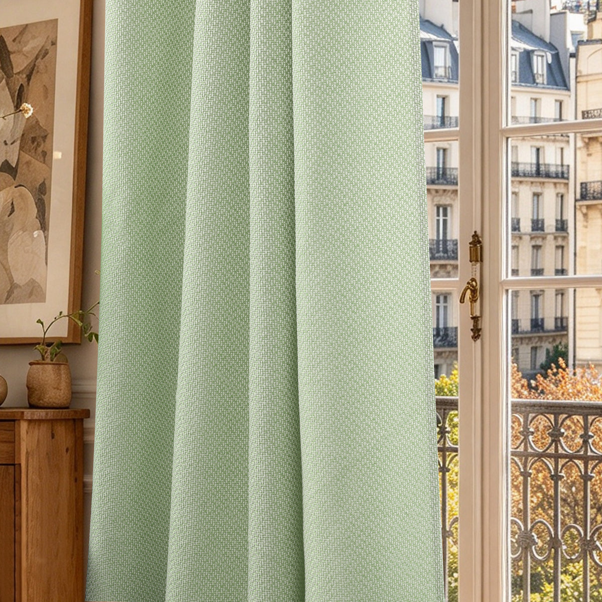 Rideau d'ameublement + 8 oeillets 140 x 240 cm Polyester fils teints jacquard "Victoria"Menthe