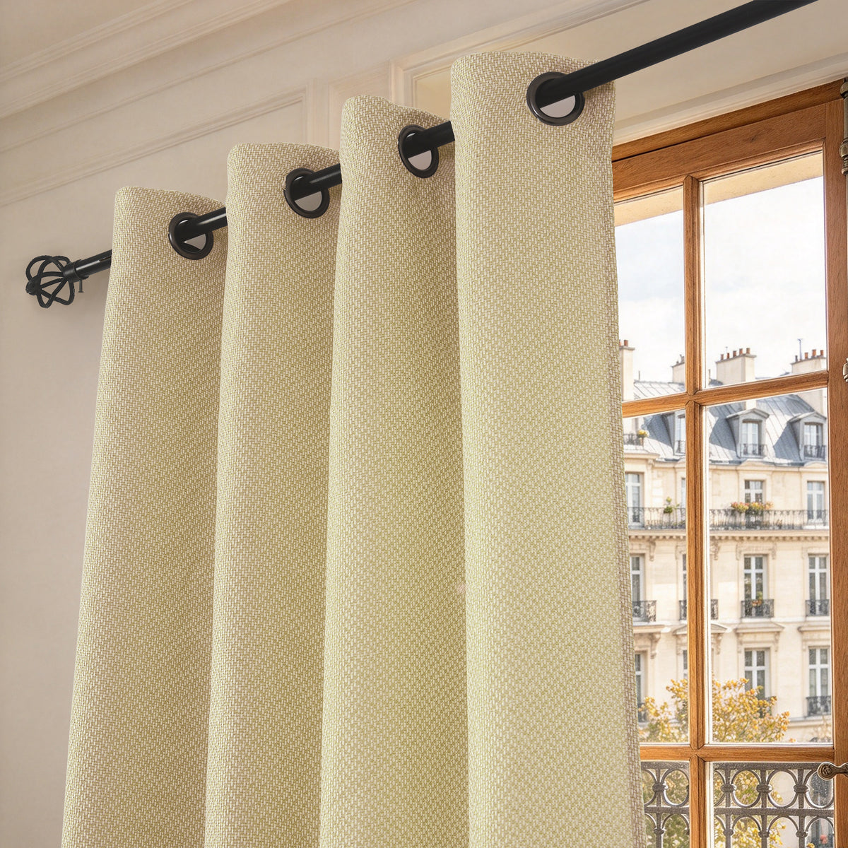 Rideau d'ameublement + 8 oeillets 140 x 240 cm Polyester fils teints jacquard "Victoria"Miel