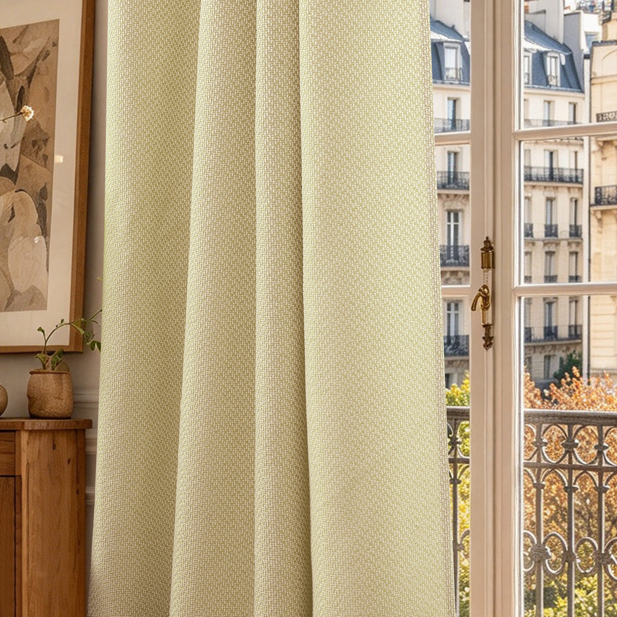 Rideau d'ameublement + 8 oeillets 140 x 240 cm Polyester fils teints jacquard "Victoria"Miel