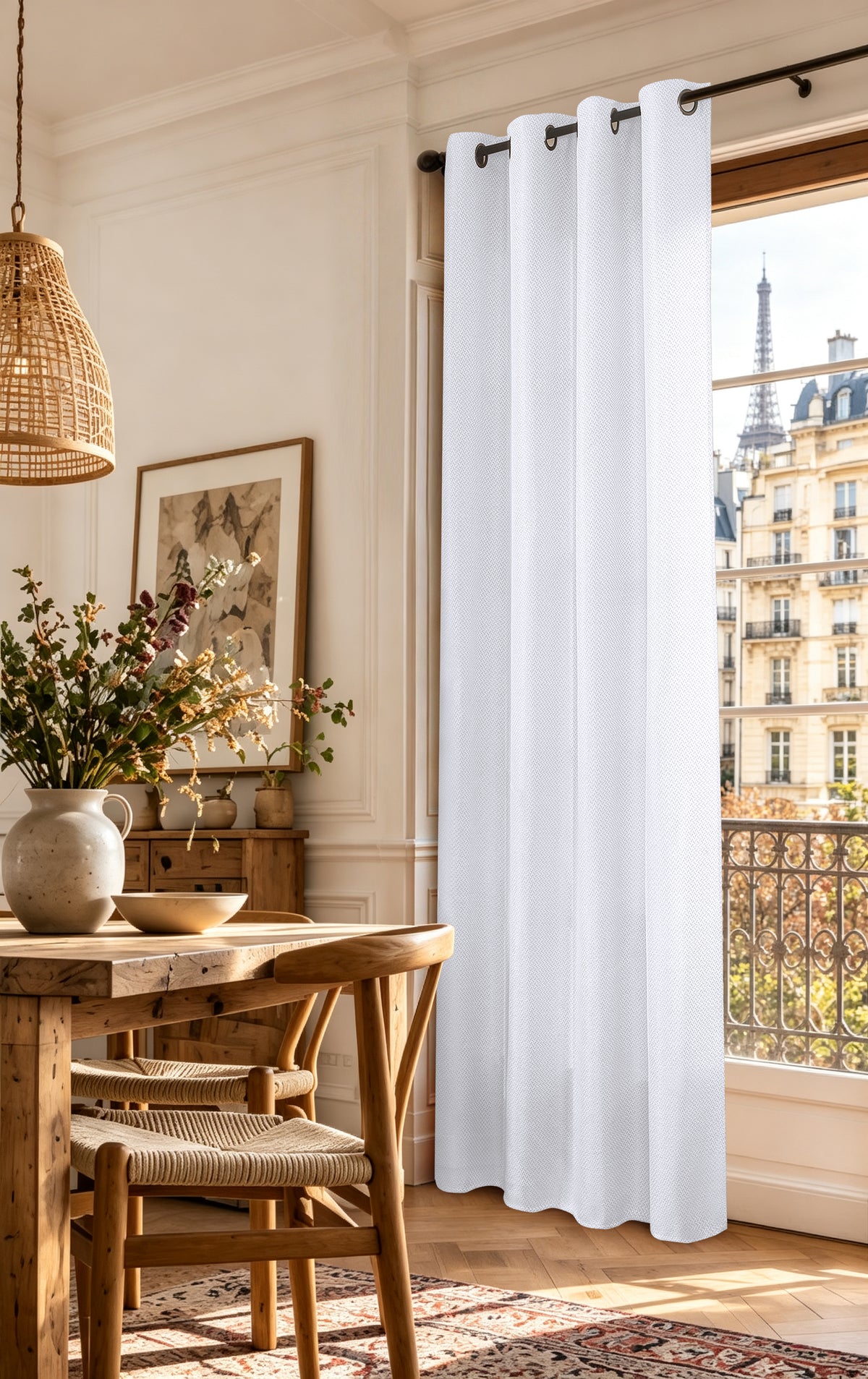 Rideau d'ameublement + 8 oeillets 140 x 240 cm Polyester fils teints jacquard "Victoria"Neige