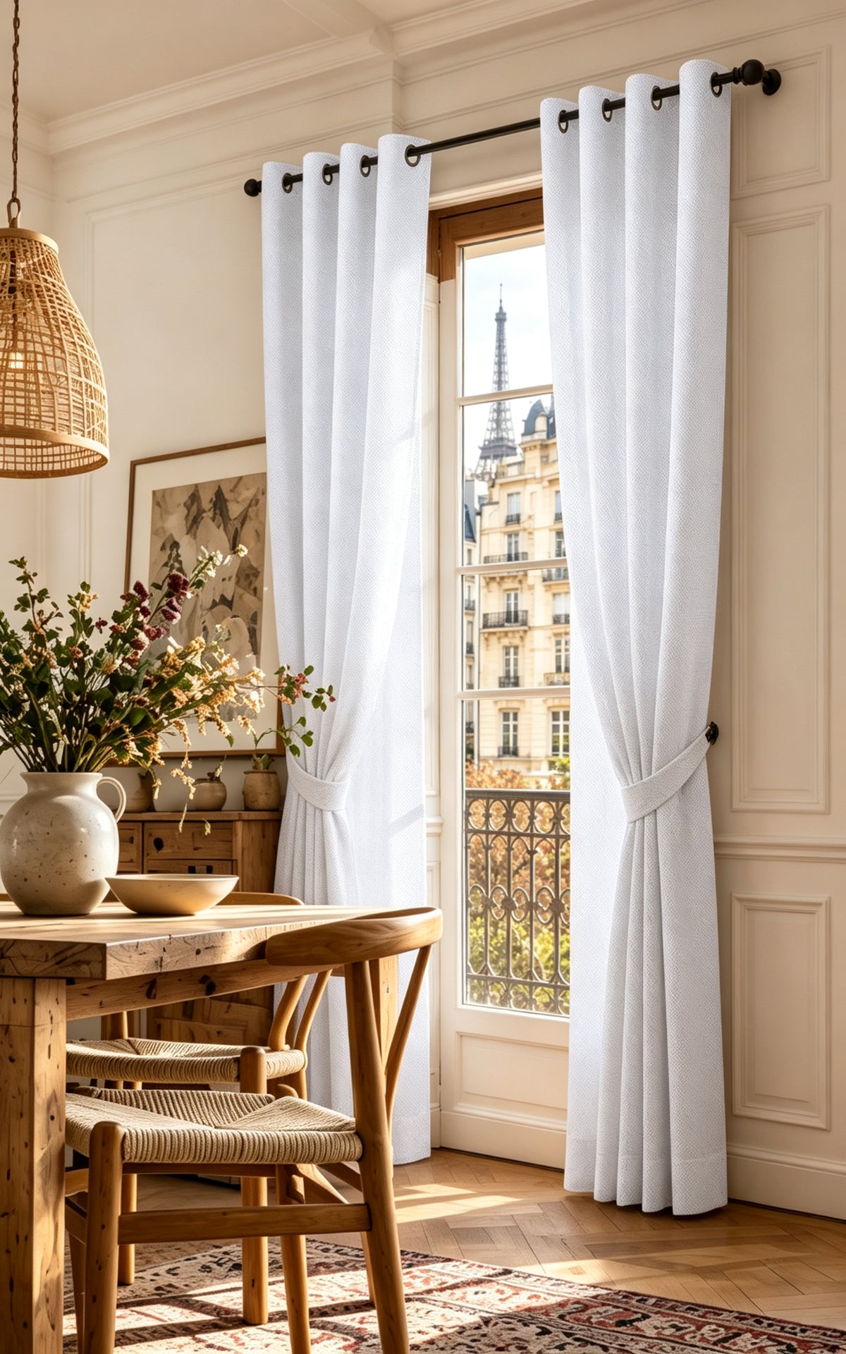 Rideau d'ameublement + 8 oeillets 140 x 240 cm Polyester fils teints jacquard "Victoria"Neige