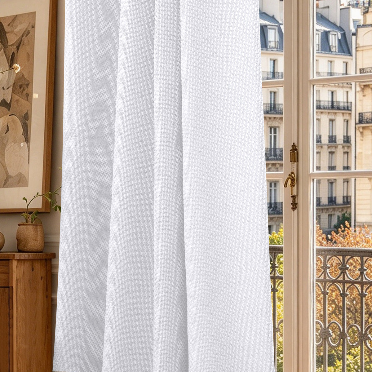 Rideau d'ameublement + 8 oeillets 140 x 240 cm Polyester fils teints jacquard "Victoria"Neige