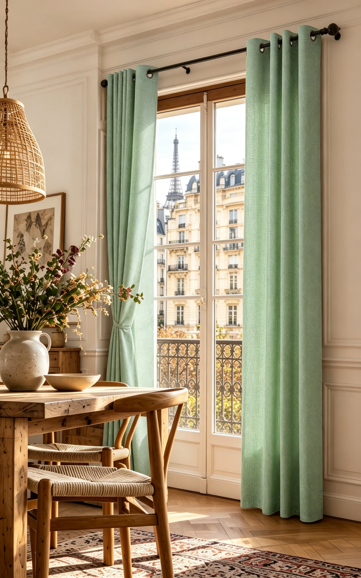 Rideau d'ameublement + 8 oeillets 140 x 240 cm Polyester fils teints jacquard "Victoria"Romarin
