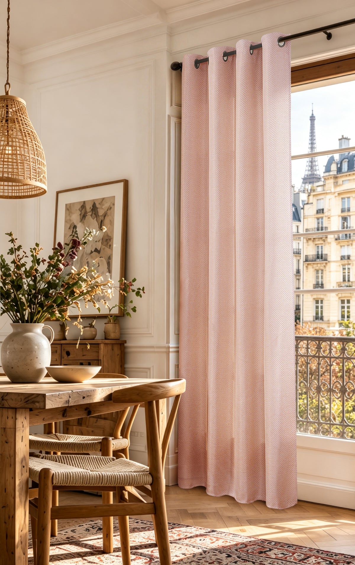 Rideau d'ameublement + 8 oeillets 140 x 240 cm Polyester fils teints jacquard "Victoria"Rose Boise