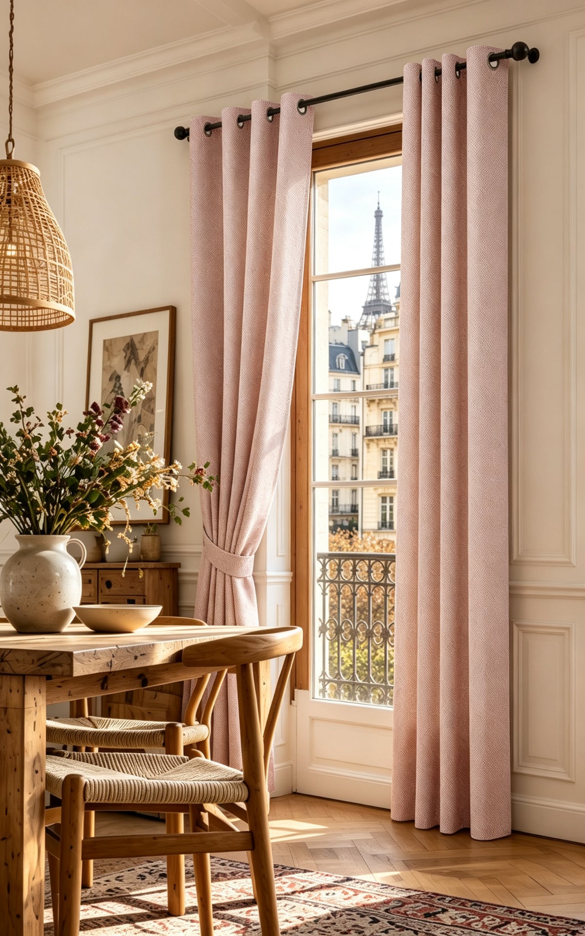 Rideau d'ameublement + 8 oeillets 140 x 240 cm Polyester fils teints jacquard "Victoria"Rose Boise