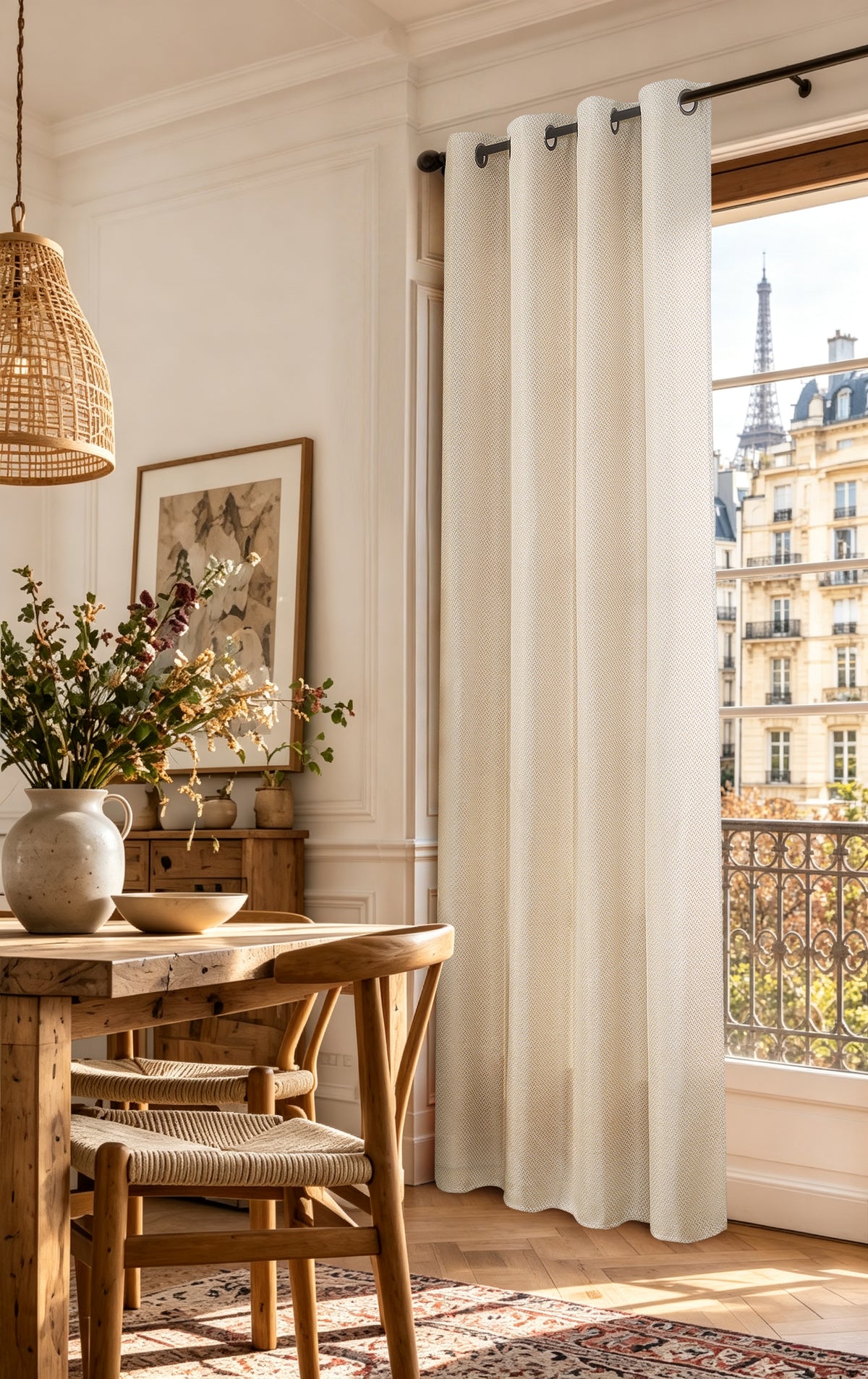Rideau d'ameublement + 8 oeillets 140 x 240 cm Polyester fils teints jacquard "Victoria"Sable