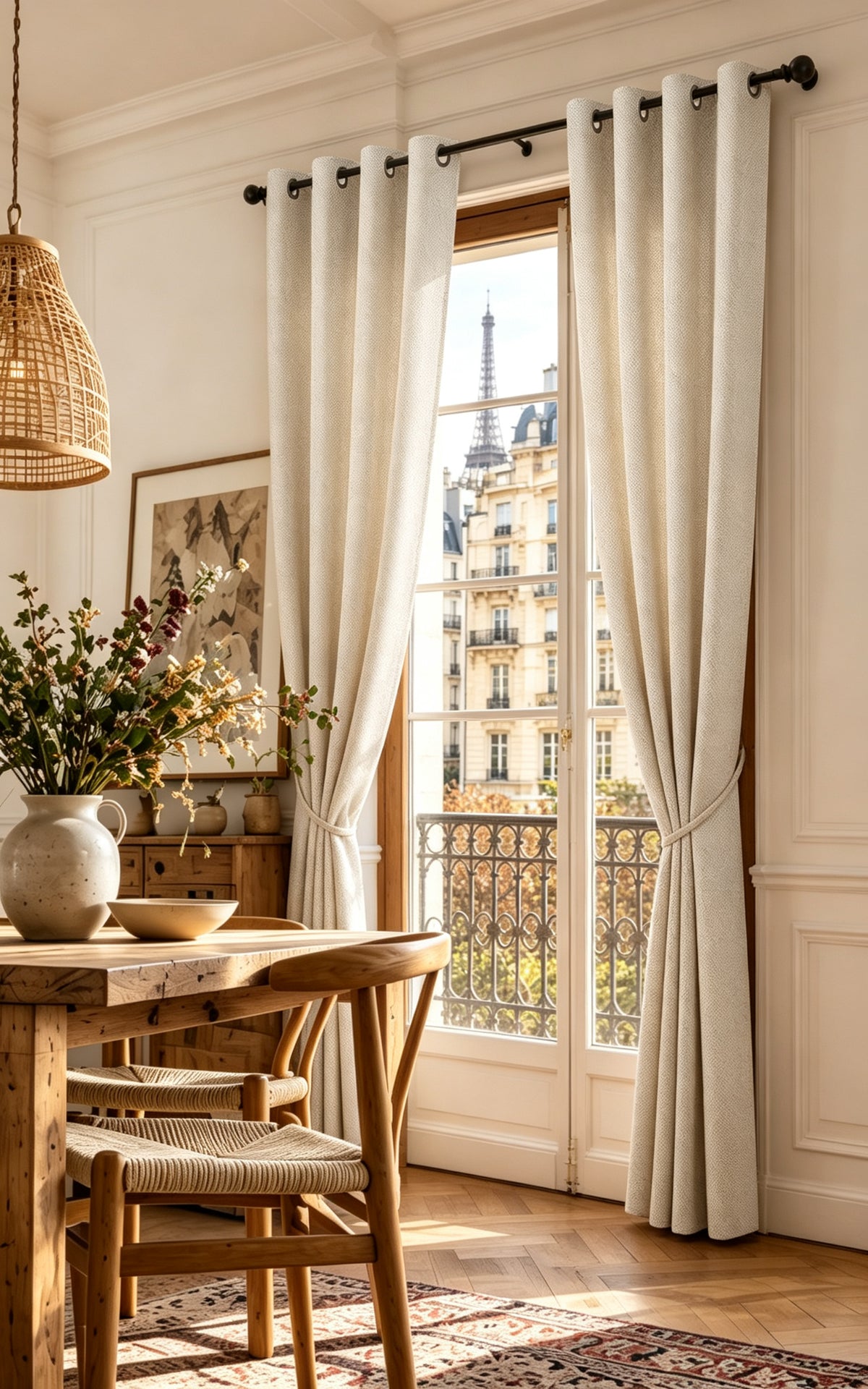 Rideau d'ameublement + 8 oeillets 140 x 240 cm Polyester fils teints jacquard "Victoria"Sable