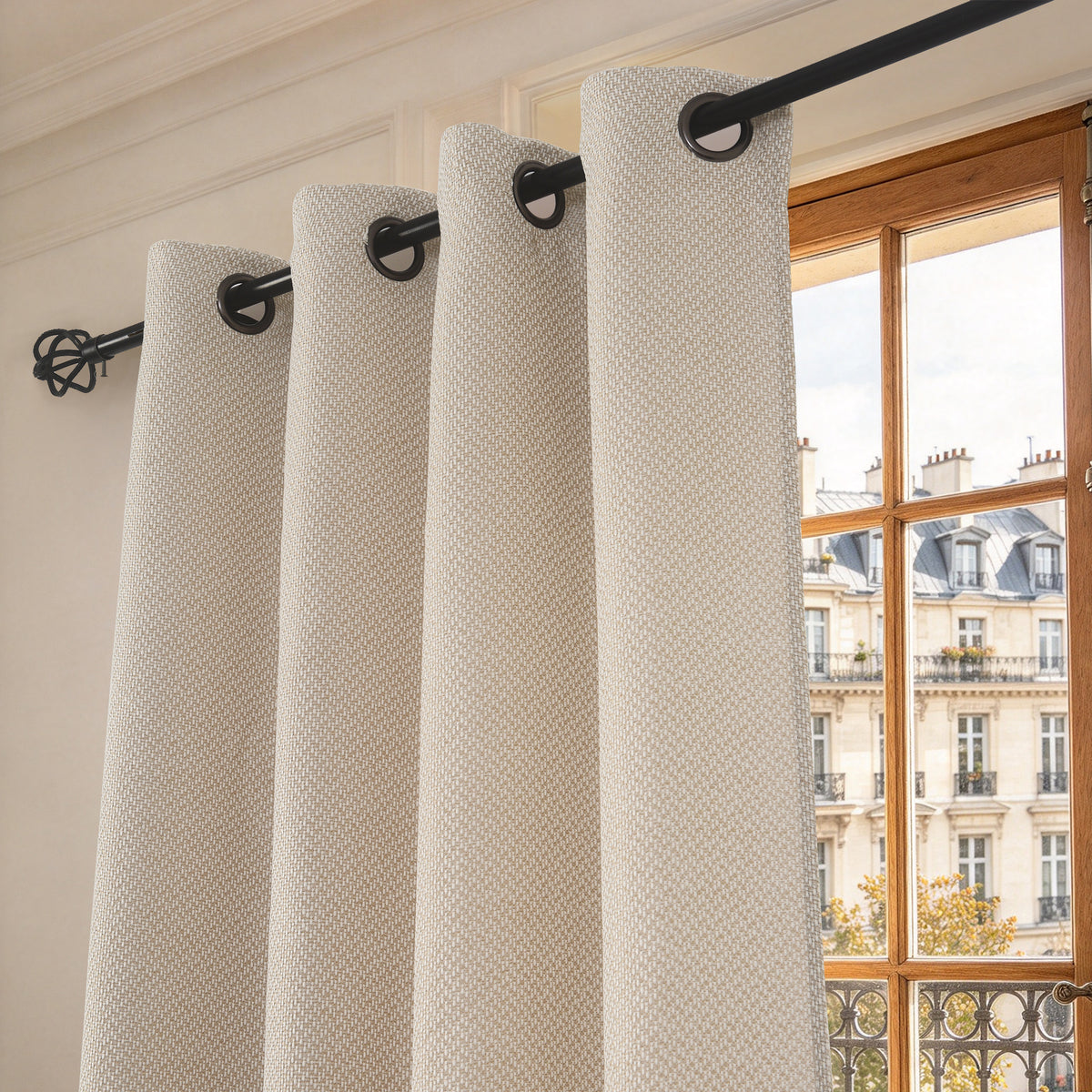 Rideau d'ameublement + 8 oeillets 140 x 240 cm Polyester fils teints jacquard "Victoria"Sable