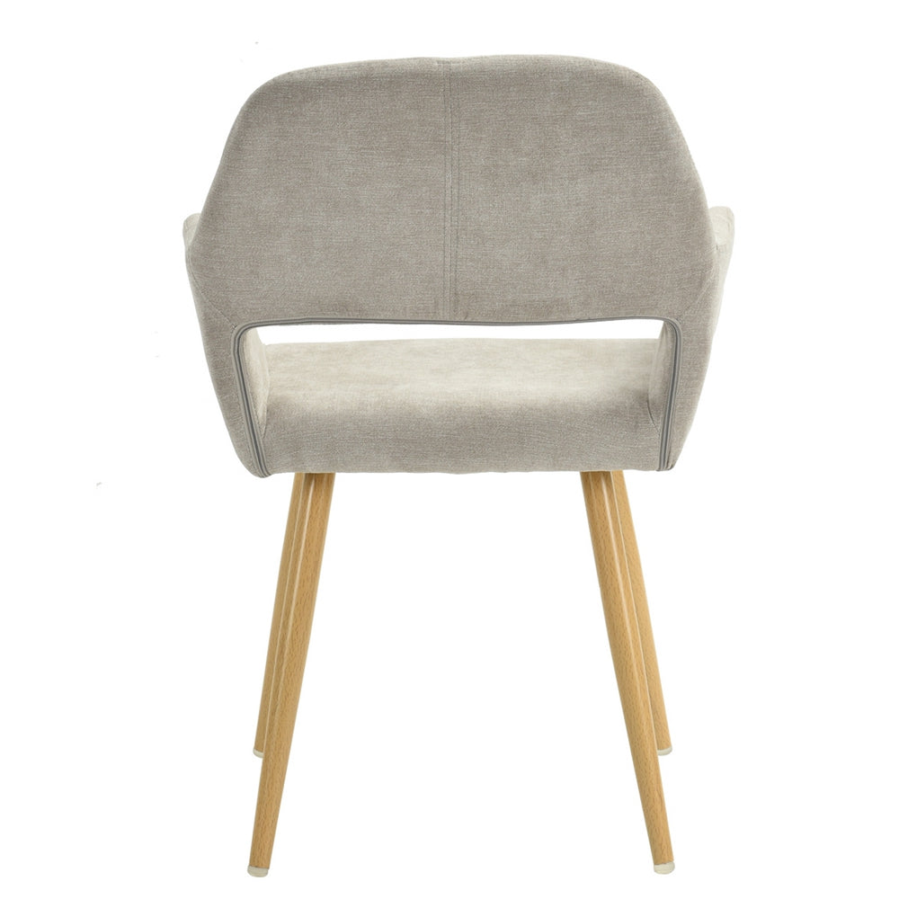 Cromwell - Ensemble de 2 fauteuils de salle à manger scandinaves avec accoudoirs en tissu beige et pieds imitation chêne