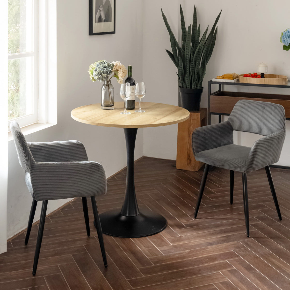 Cromwell - Ensemble de 2 fauteuils de salle à manger scandinaves avec accoudoirs en velours côtelé gris foncé