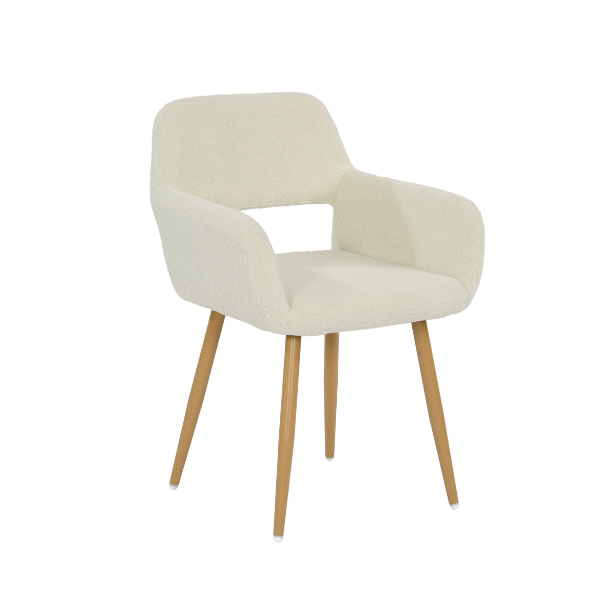 Cromwell - Ensemble de 2 fauteuils de salle à manger scandinaves avec accoudoirs en tissu bouclette beige et pieds imitation chêne