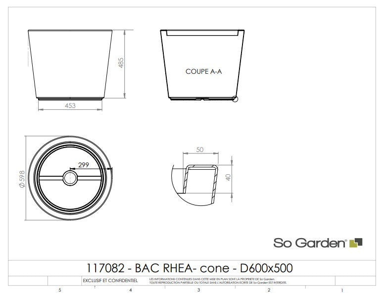 Jardinière ronde Rhea - diam. 600  x 500 mm - Gris anthracite