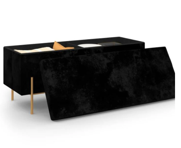 Banc coffre avec pieds dorés Loan en velours noir 100cm