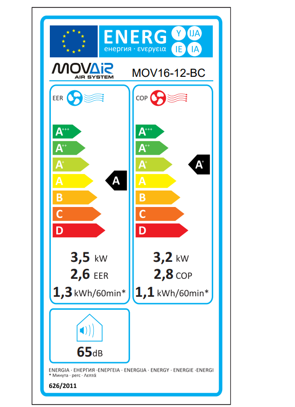 Climatiseur Mobile Blanc reversible Chaud/Froid  12000BTU Classe A