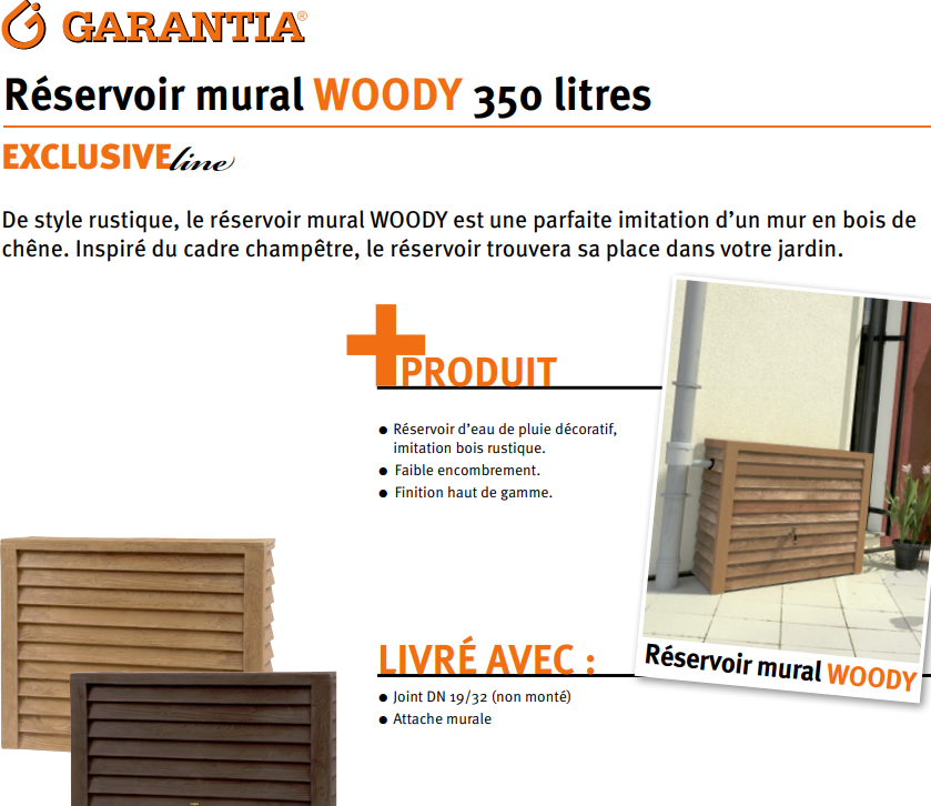 Réservoir mural Woody 350 L, bois foncé