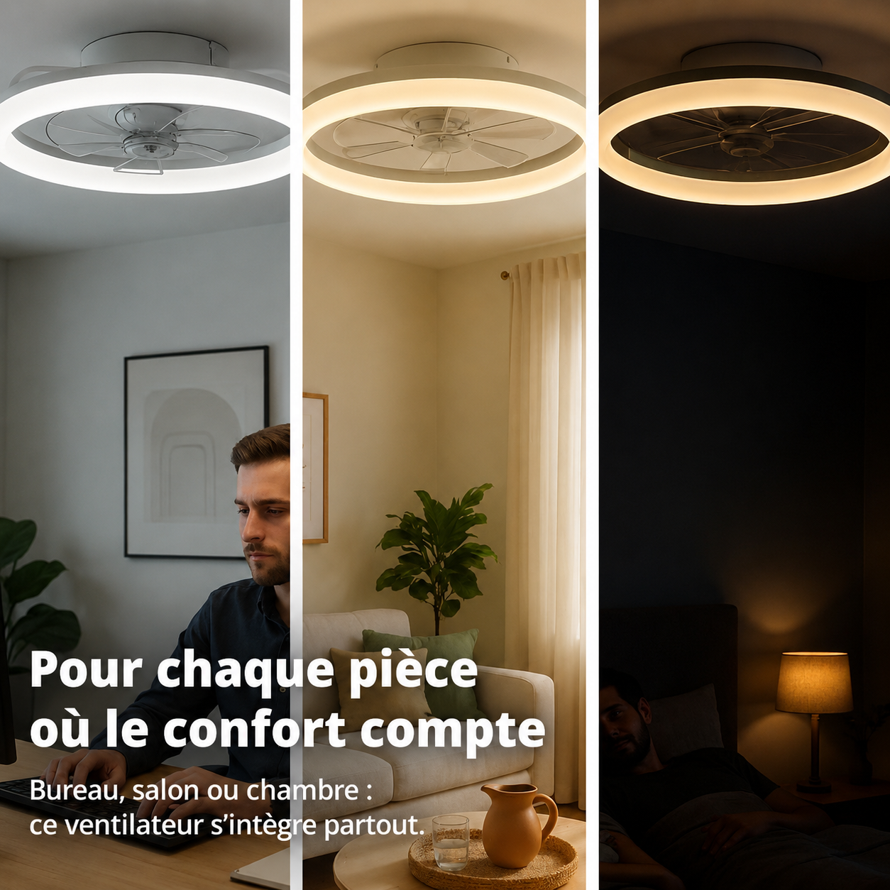 Ventilateur de plafond connecté avec éclairage LED intégré - blanc