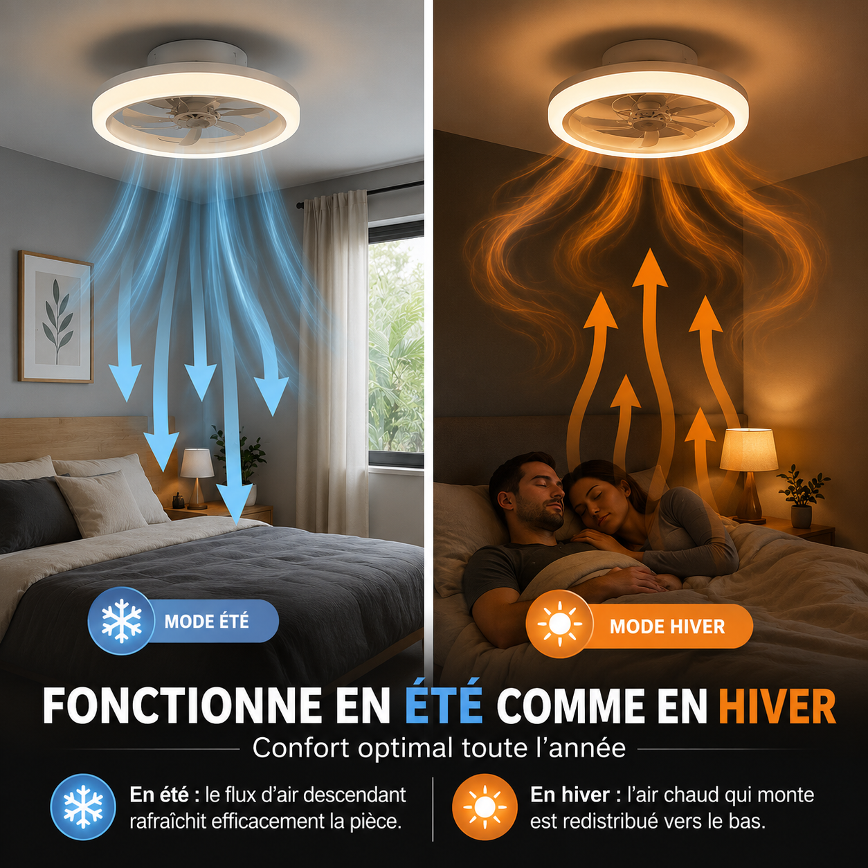 Ventilateur de plafond connecté avec éclairage LED intégré - blanc