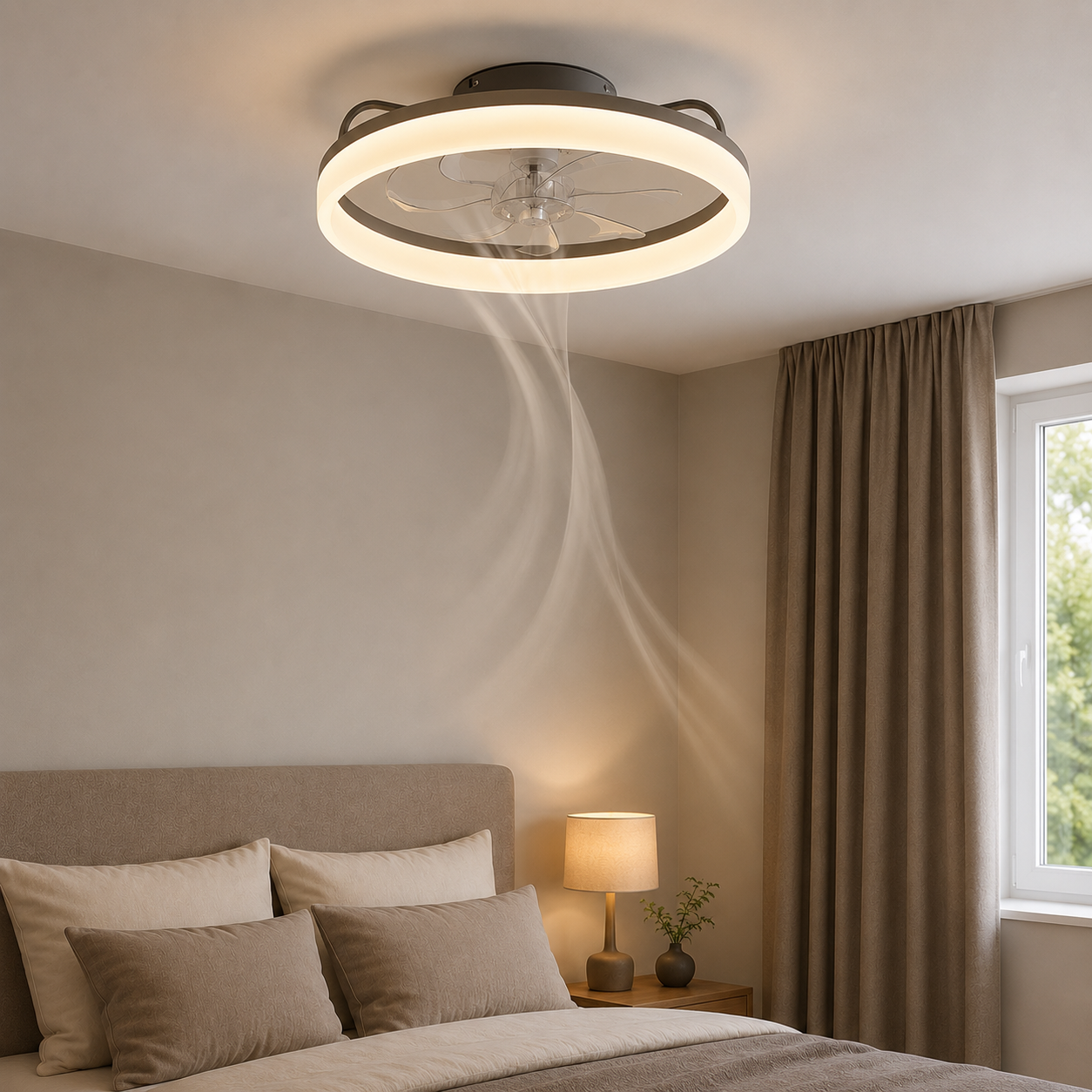 Ventilateur de plafond connecté avec éclairage LED intégré - noir