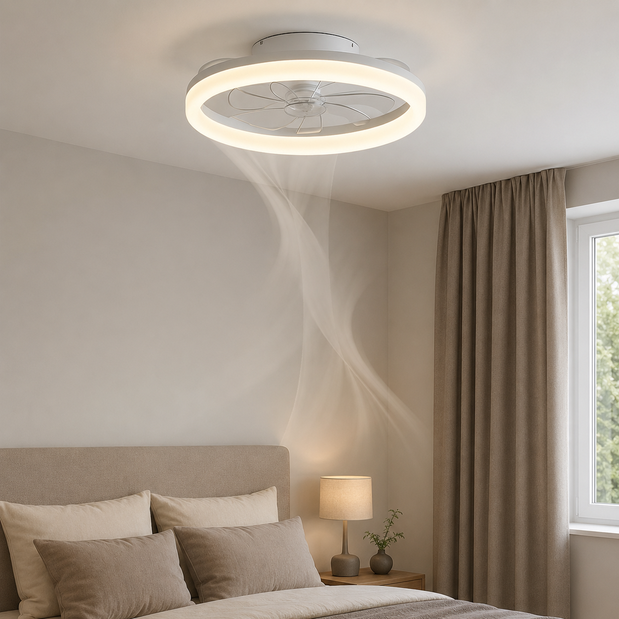 Ventilateur de plafond connecté avec éclairage LED intégré - blanc