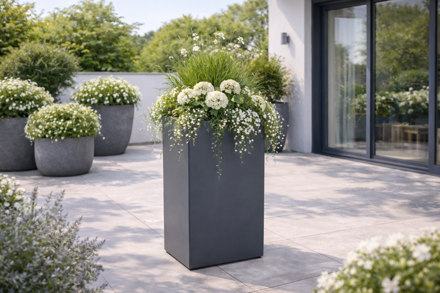 Jardinière carrée haute Chloris - 500 x 500 x 1000 mm - Gris anthracite