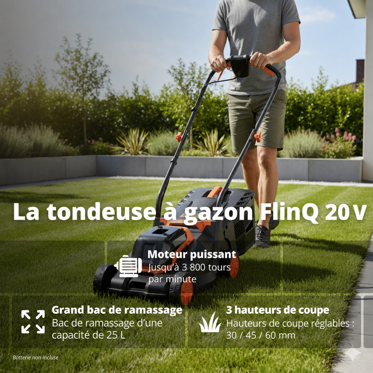 Tondeuse à gazon sans fil + batterie 20 V et chargeur