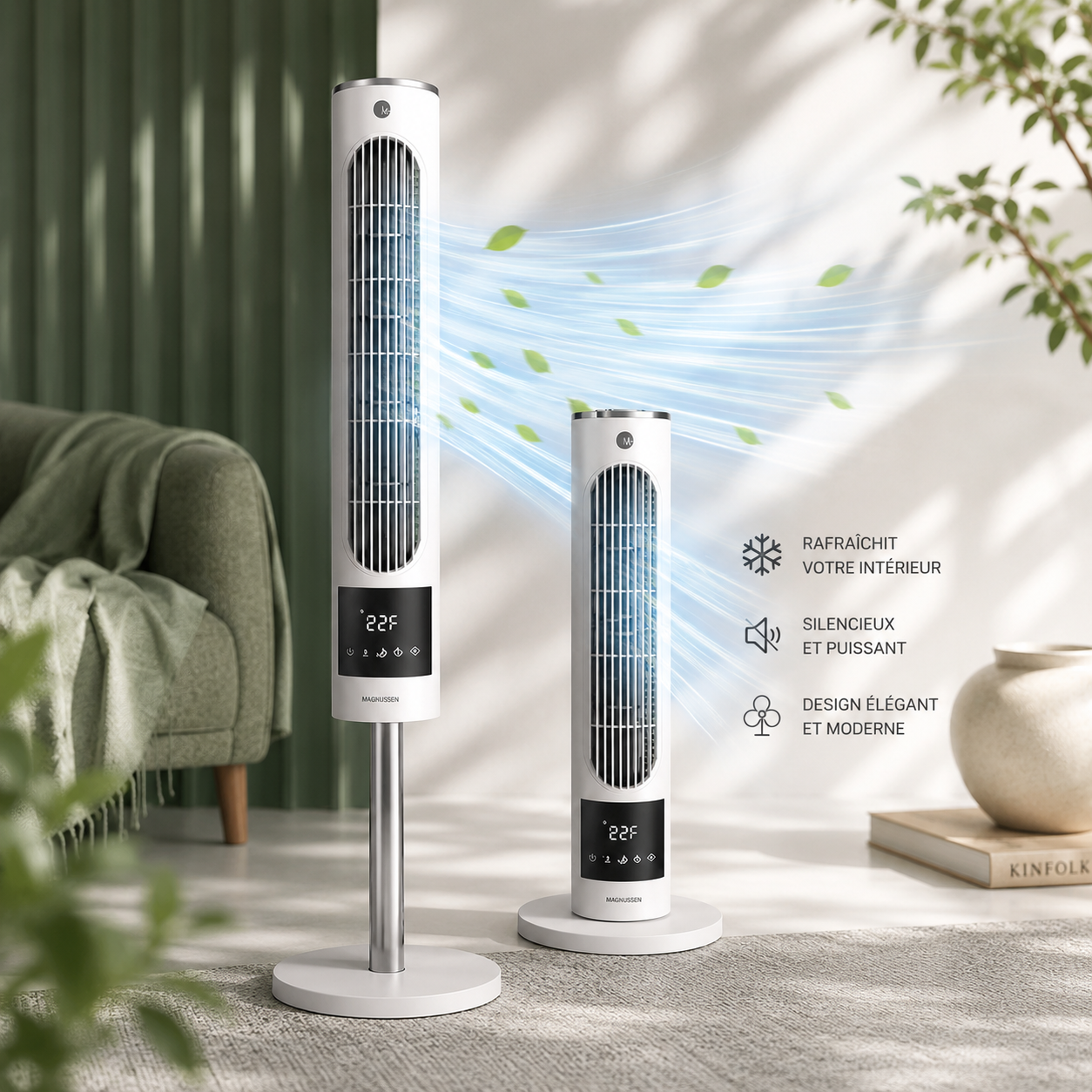 Ventilateur colonne portable blanc