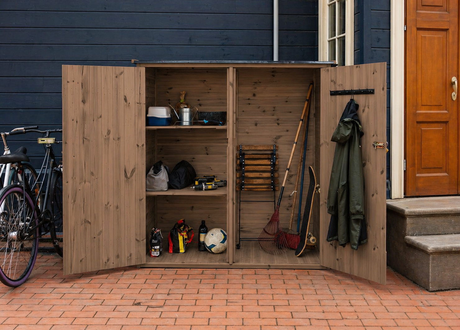 Abri à outils en bois avec système d'étagères 149x72 cm Marron