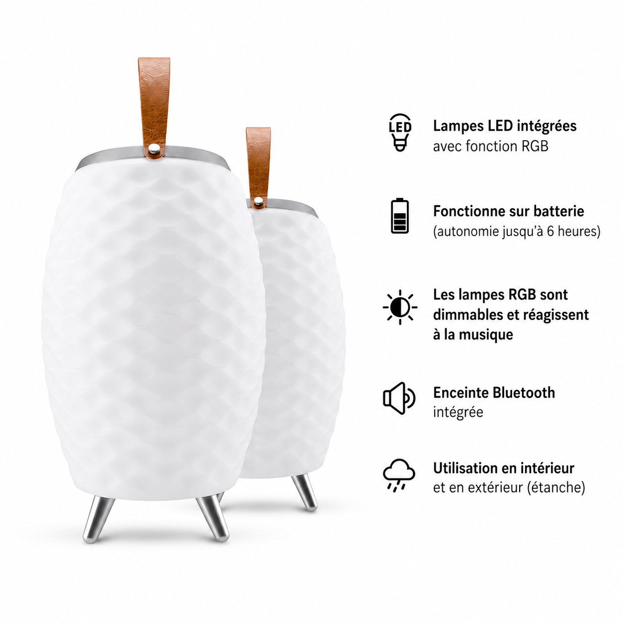 Lampe-enceinte LED sans fil avec refroidisseur à vin intégré Bali XL - Bluetooth - RGB - Blanc
