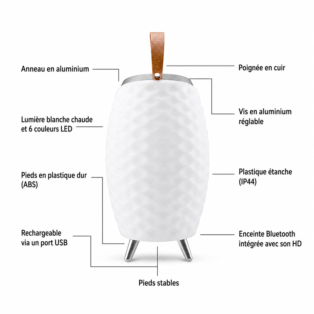 Lampe-enceinte LED sans fil avec refroidisseur à vin intégré Bali XL - Bluetooth - RGB - Blanc