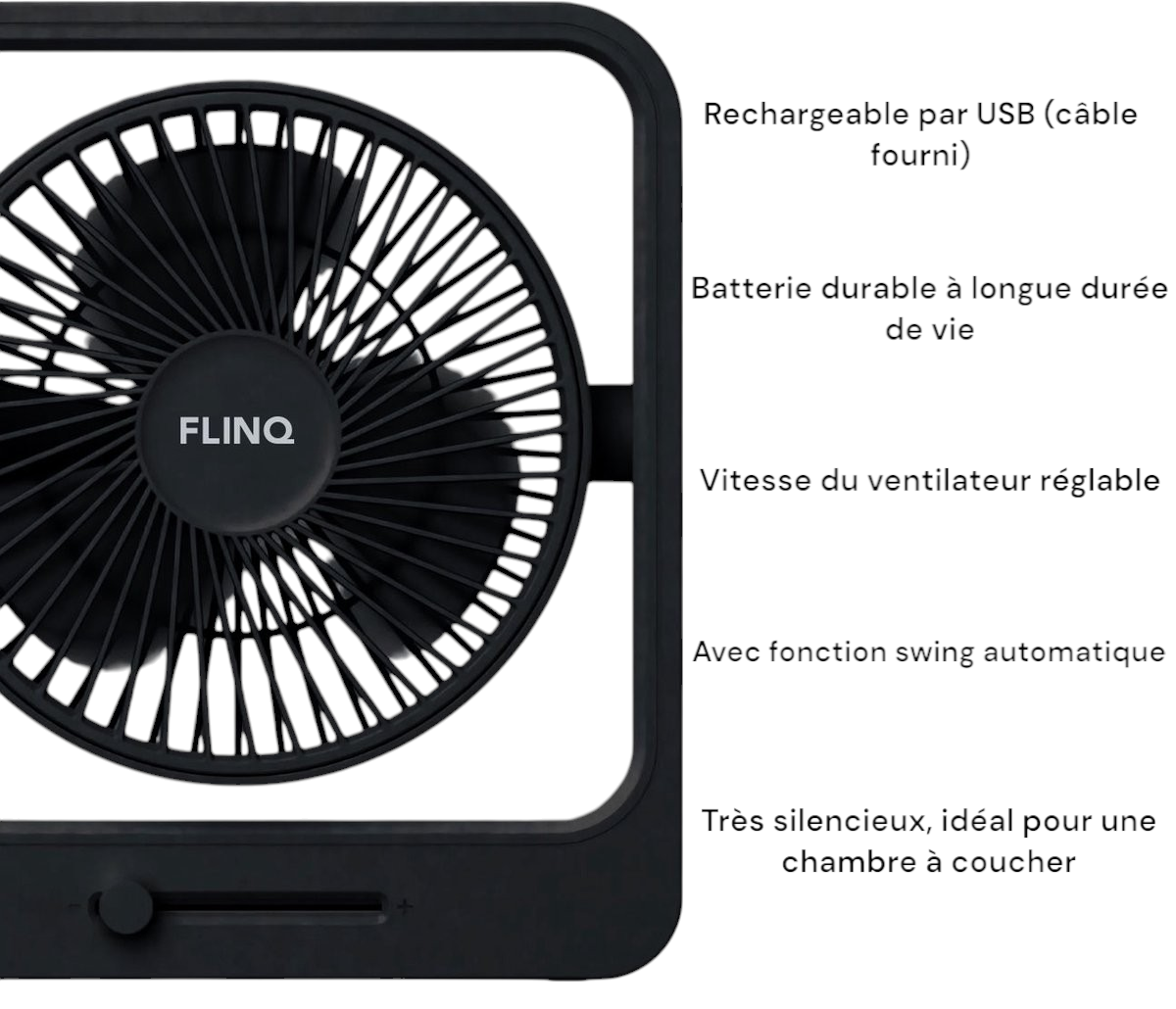 Ventilateur Coolcube noir sans fil - Rechargeable - Vitesse réglable