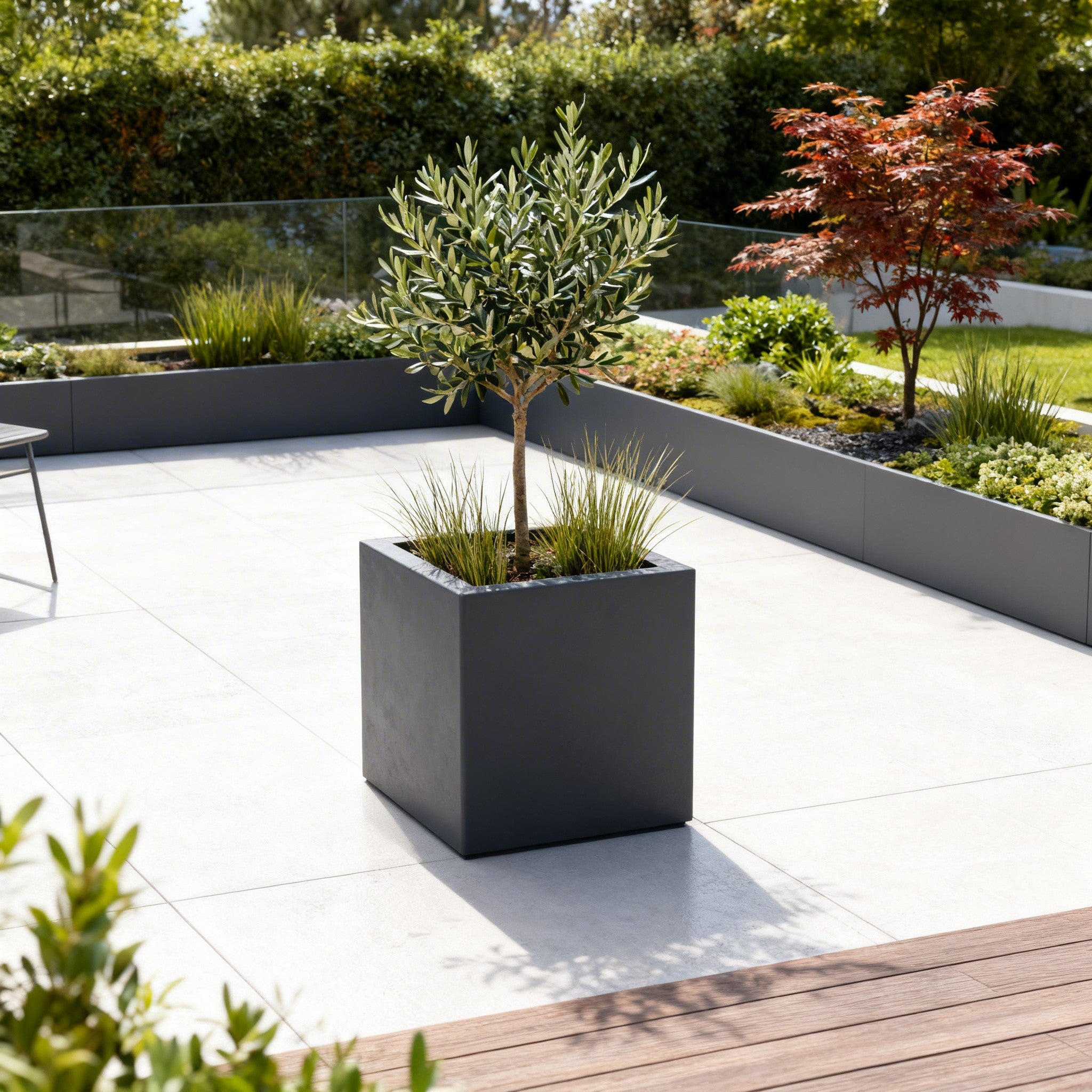 Jardinière carrée Eos - 700 x 700 x 700 mm - Gris anthracite